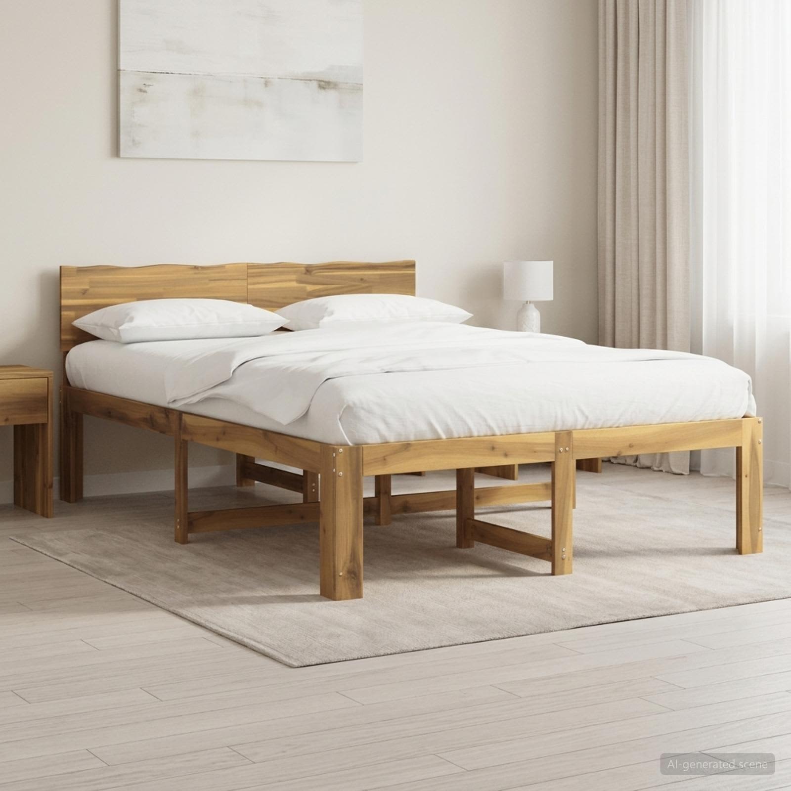 Διπλό Κρεβάτι με Κεφαλάρι ROSTOCK Λευκό 140 x 200 cm