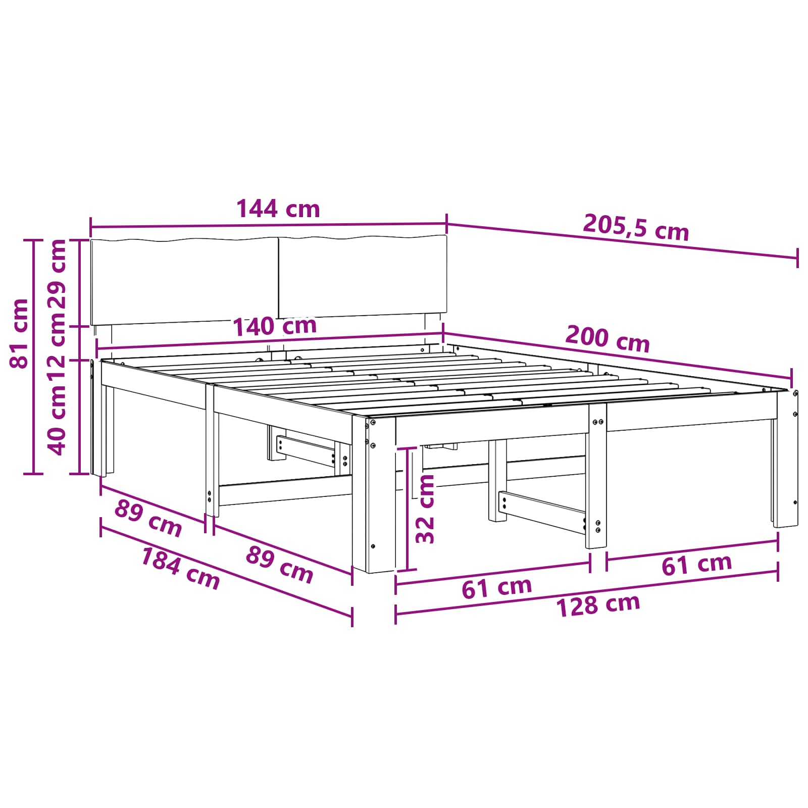 Διπλό Κρεβάτι με Κεφαλάρι ROSTOCK Λευκό 140 x 200 cm