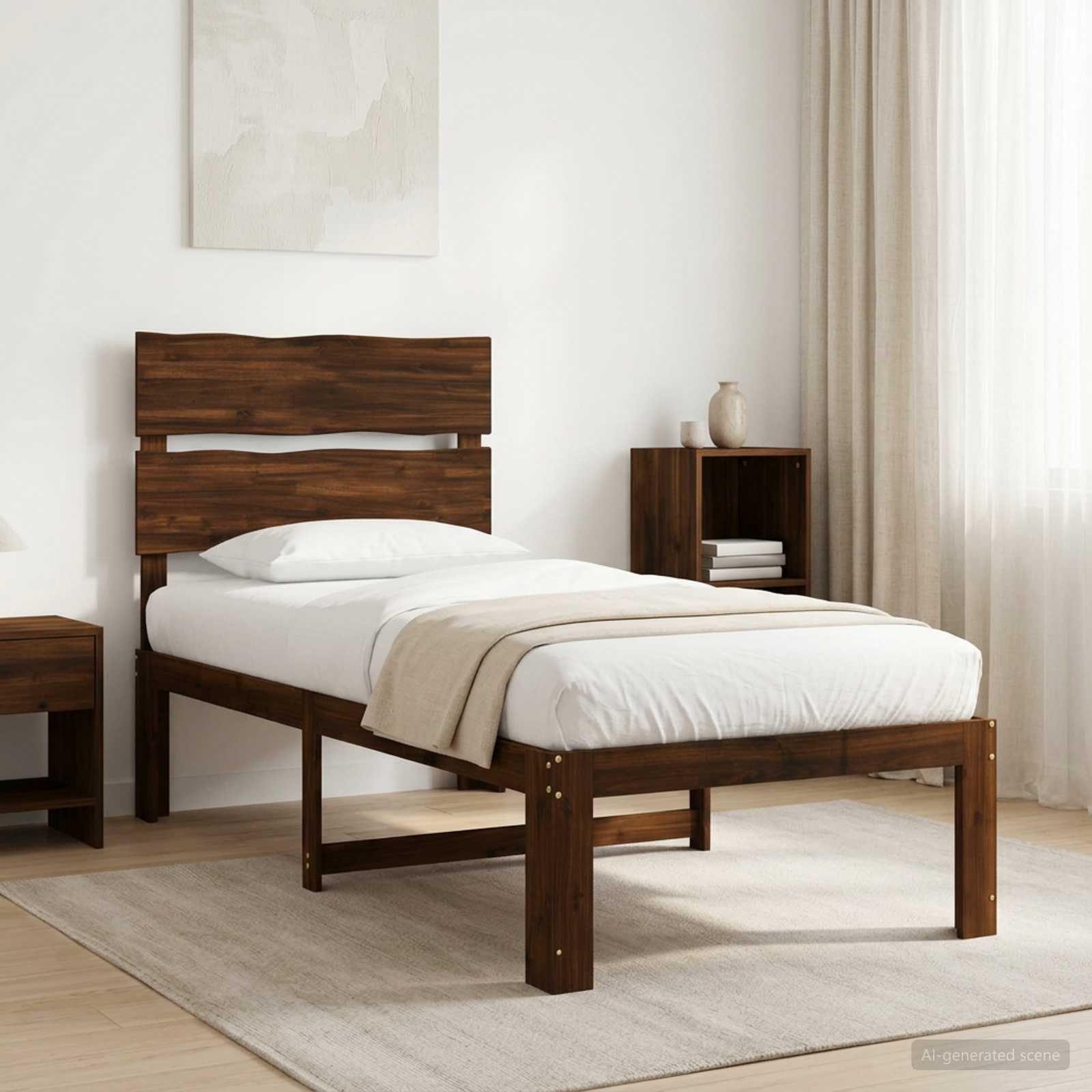 Μονό Κρεβάτι με Κεφαλάρι ROSTOCK Σκούρο Καφέ 90 x 190 cm - Pakobazaar
