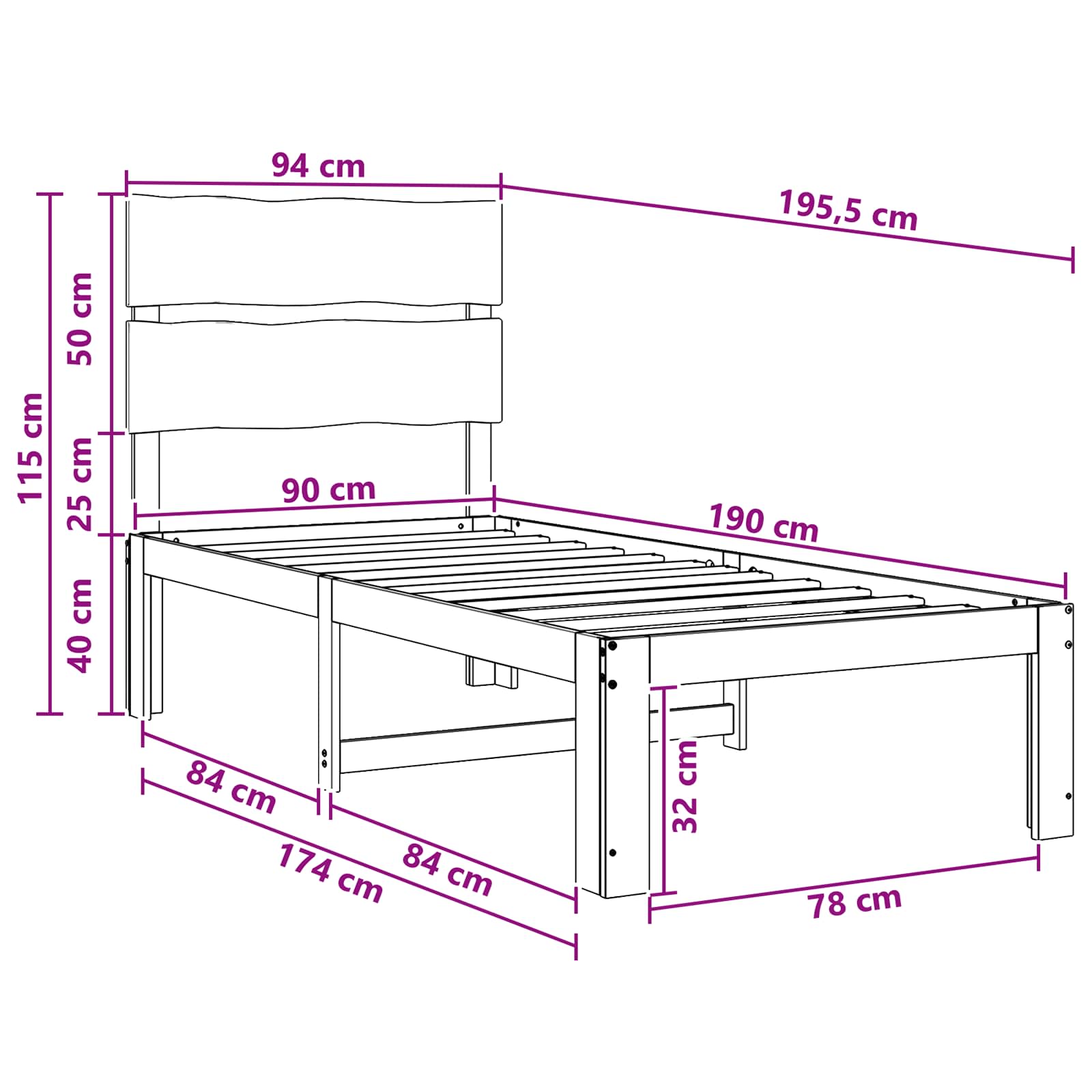 Μονό Κρεβάτι με Κεφαλάρι ROSTOCK Λευκό 90 x 190 cm