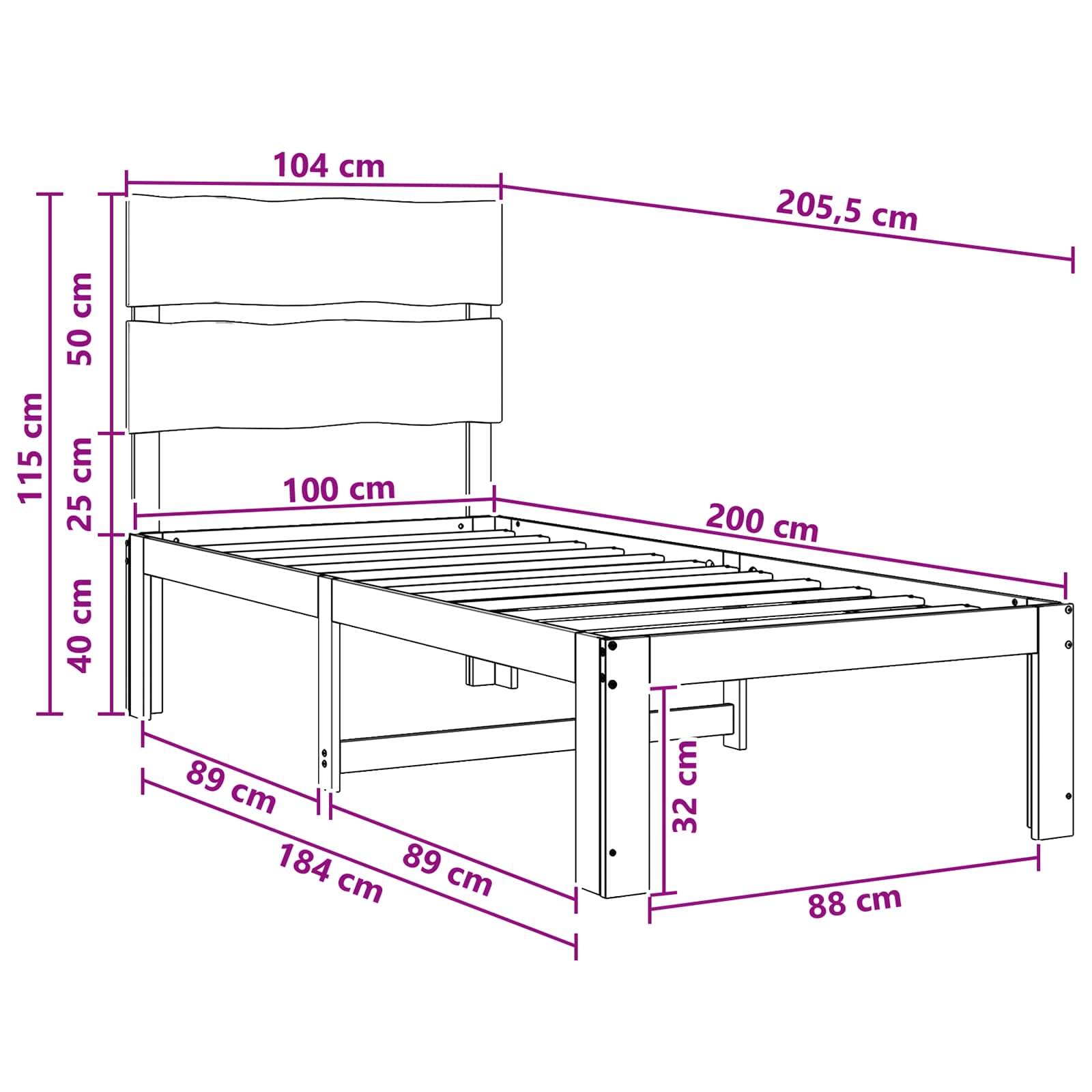 Μονό Κρεβάτι με Κεφαλάρι ROSTOCK Λευκό 100 x 200 cm