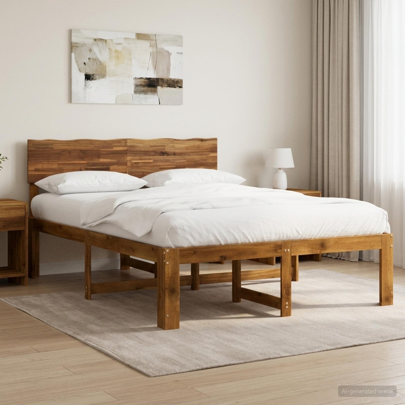 Διπλό Κρεβάτι με Κεφαλάρι ROSTOCK Φυσικό 137 x 190 cm - Pakobazaar