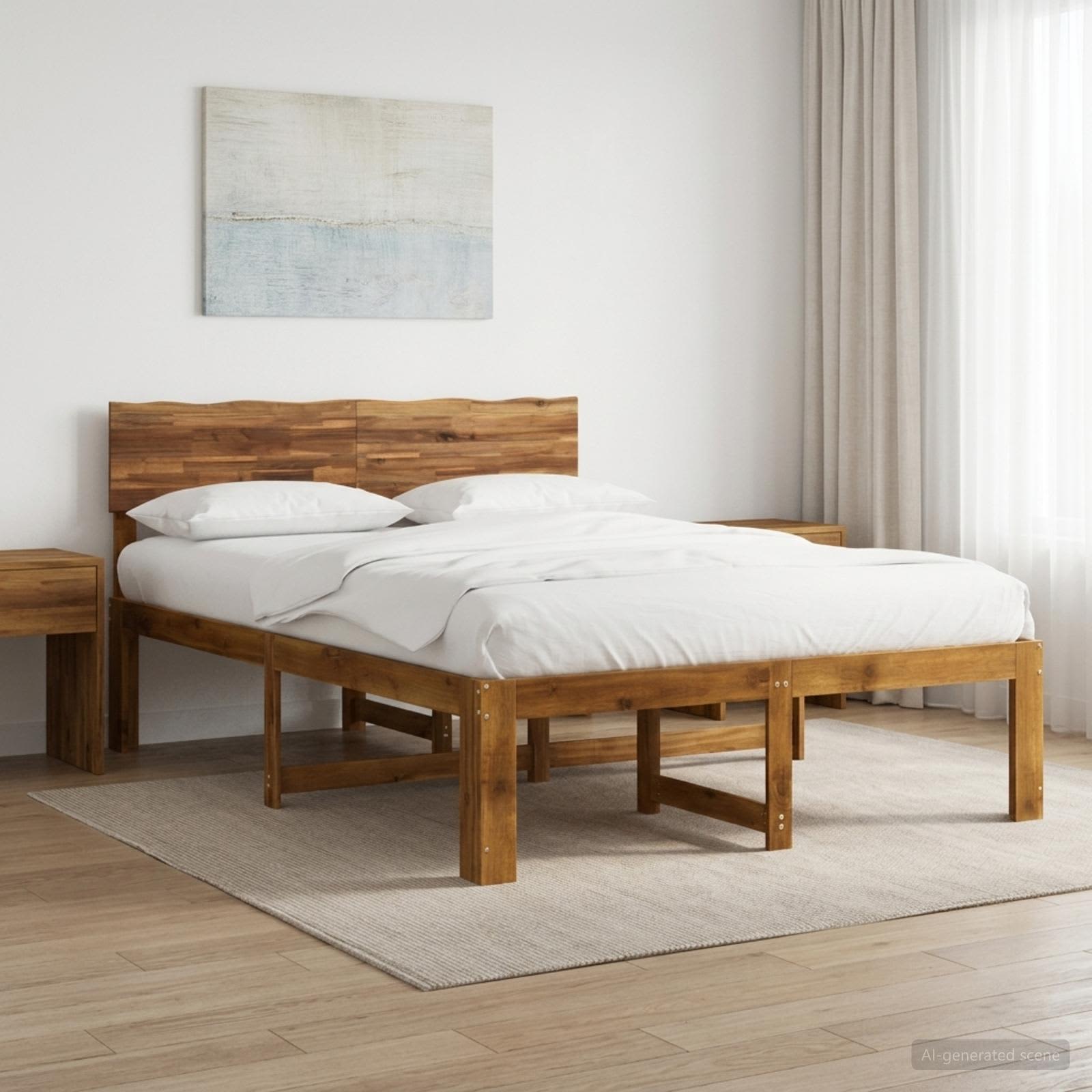 Διπλό Κρεβάτι με Κεφαλάρι ROSTOCK Φυσικό 137 x 190 cm - Pakobazaar