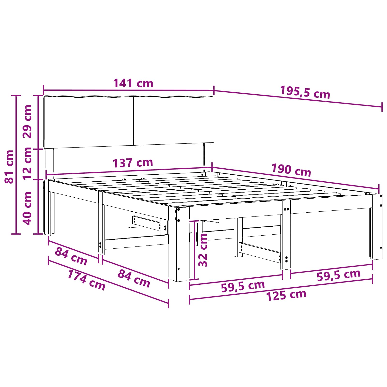 Διπλό Κρεβάτι με Κεφαλάρι ROSTOCK Φυσικό 137 x 190 cm - Pakobazaar