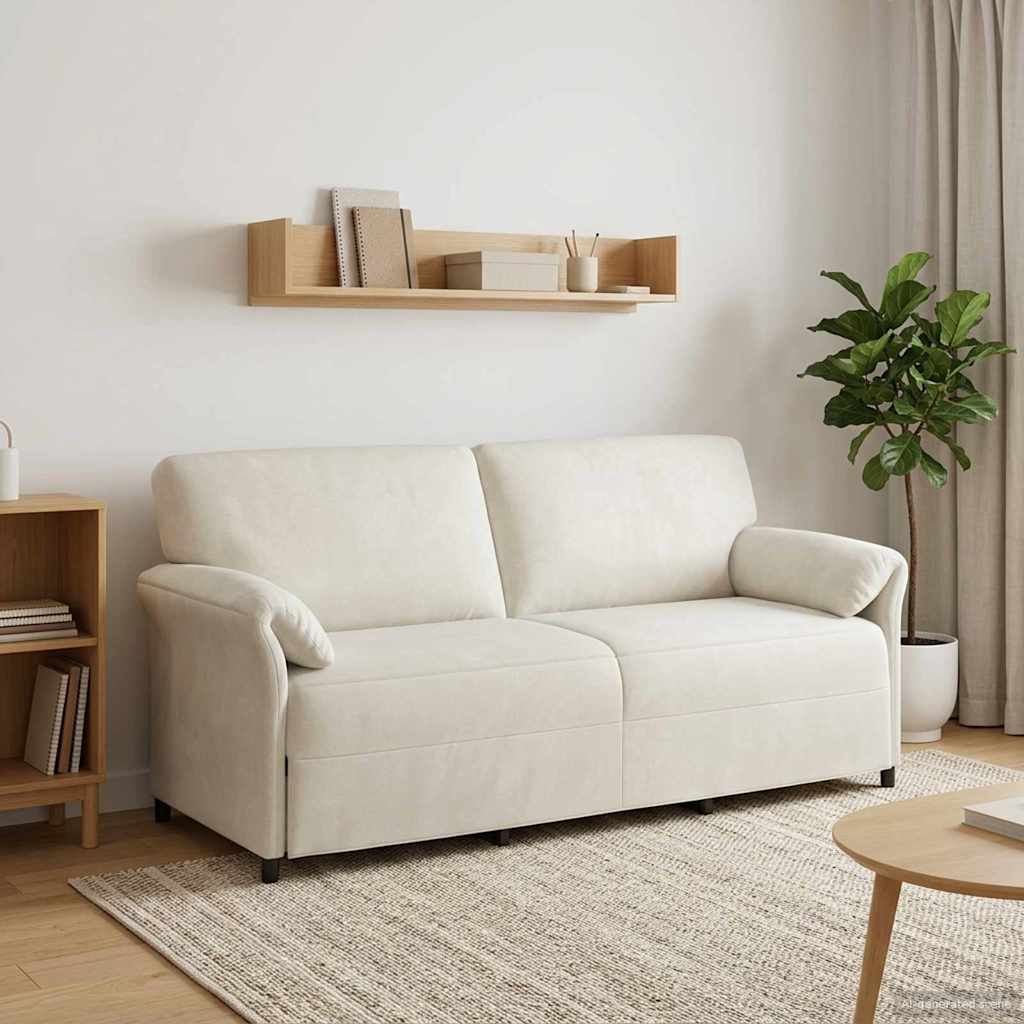 3-Θέσιος καναπές Κρεμ 198 x 83 x 95 εκ. Βελούδο - Pakobazaar