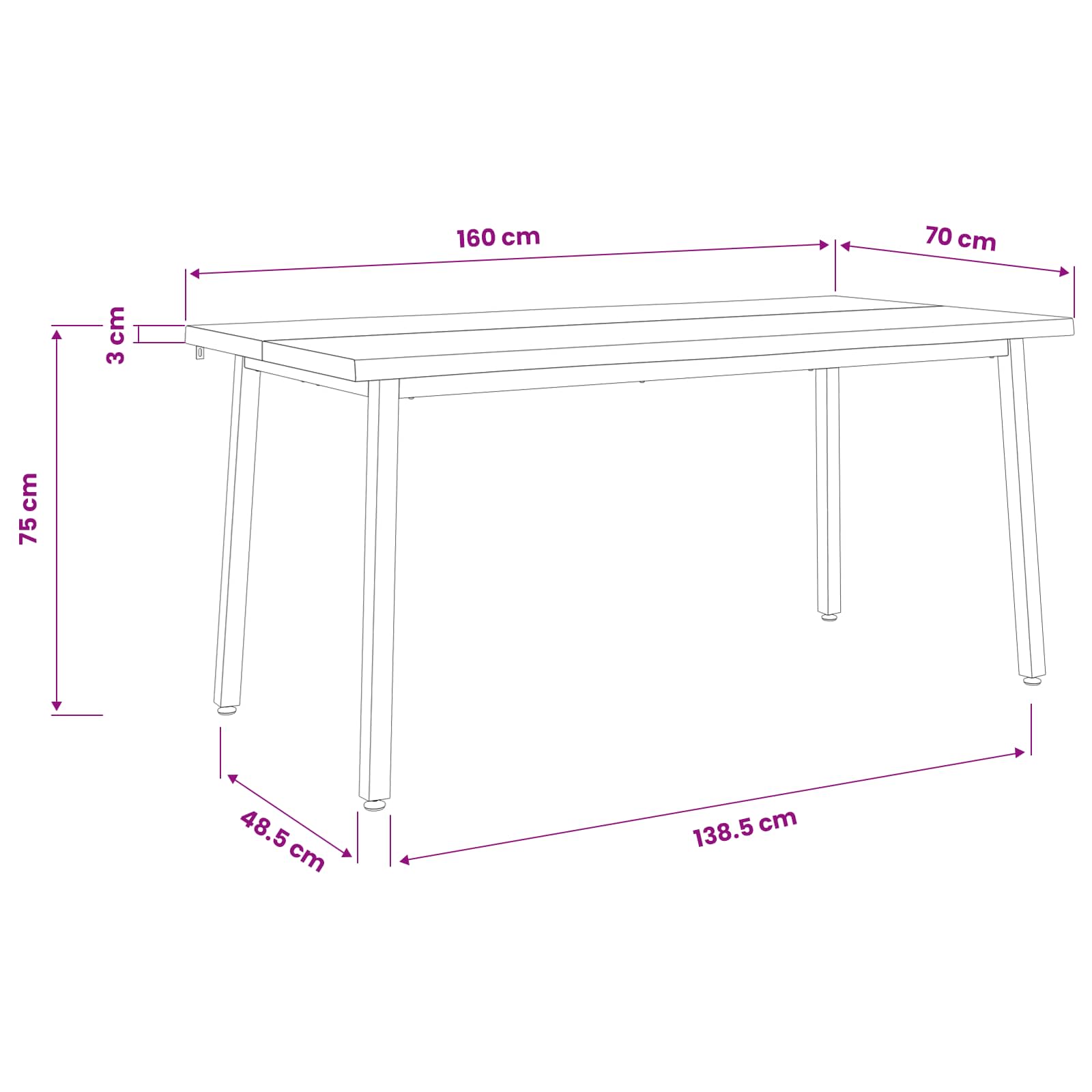Τραπέζι Φαγητού με Ζωντανό Χείλος 160 x 70 x 75 εκ. Λευκό - Pakobazaar