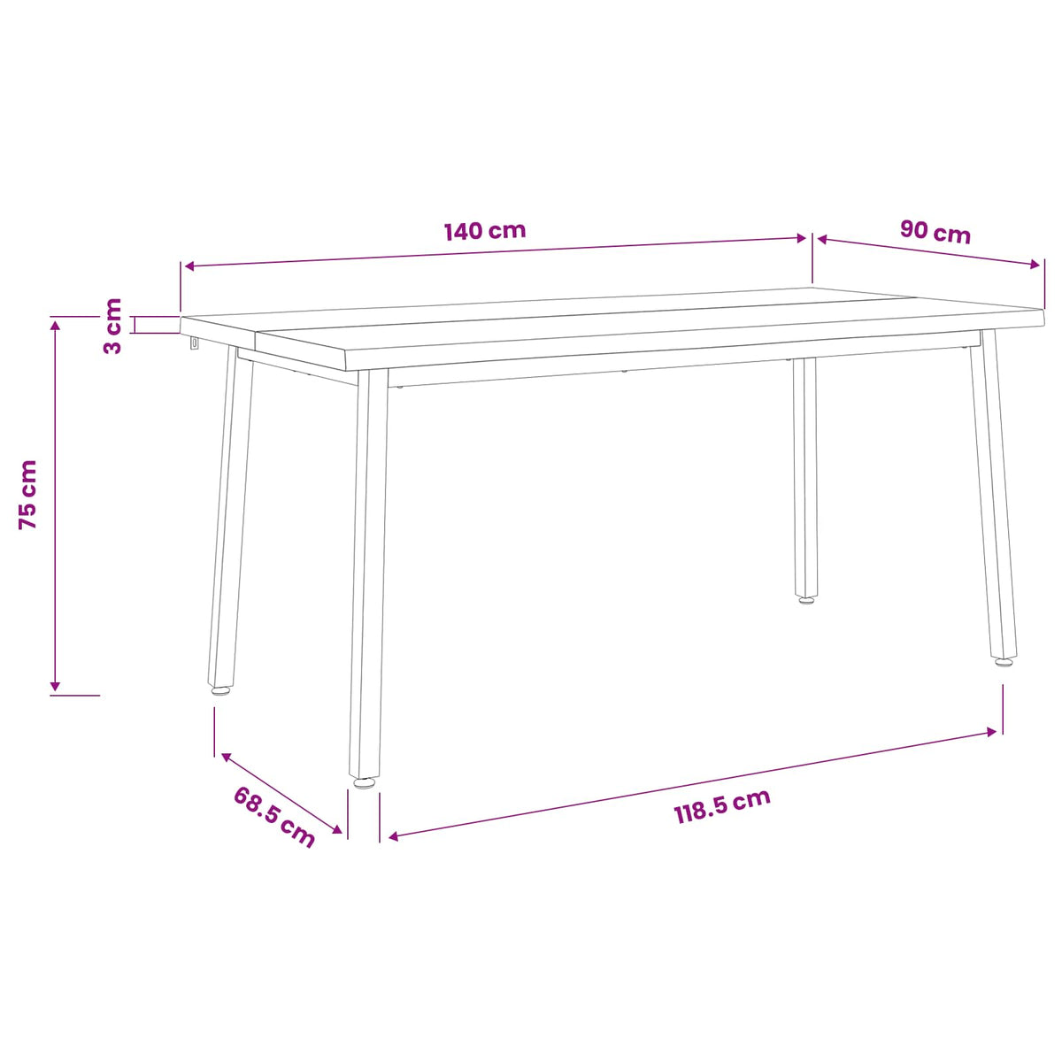 Τραπέζι Φαγητού με Ζωντανό Χείλος 140 x 90 x 75 εκ. Φυσικό - Pakobazaar