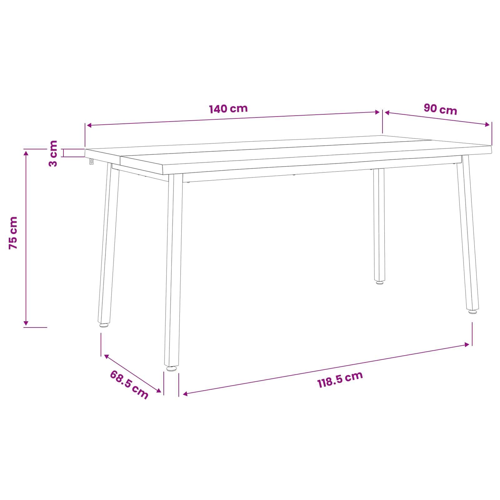 Τραπέζι Φαγητού με Ζωντανό Χείλος 140 x 90 x 75 εκ. Λευκό