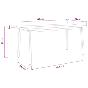 Τραπέζι Φαγητού με Ζωντανό Χείλος 140 x 90 x 75 εκ. Λευκό