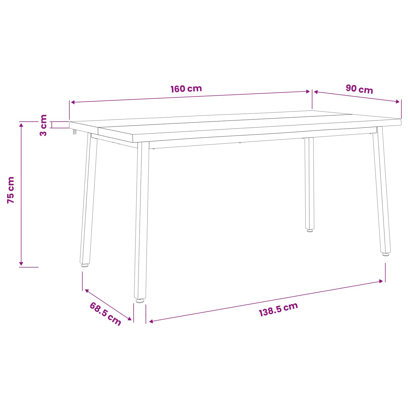 Τραπέζι Φαγητού με Ζωντανό Χείλος 160 x 90 x 75 cm Λευκό