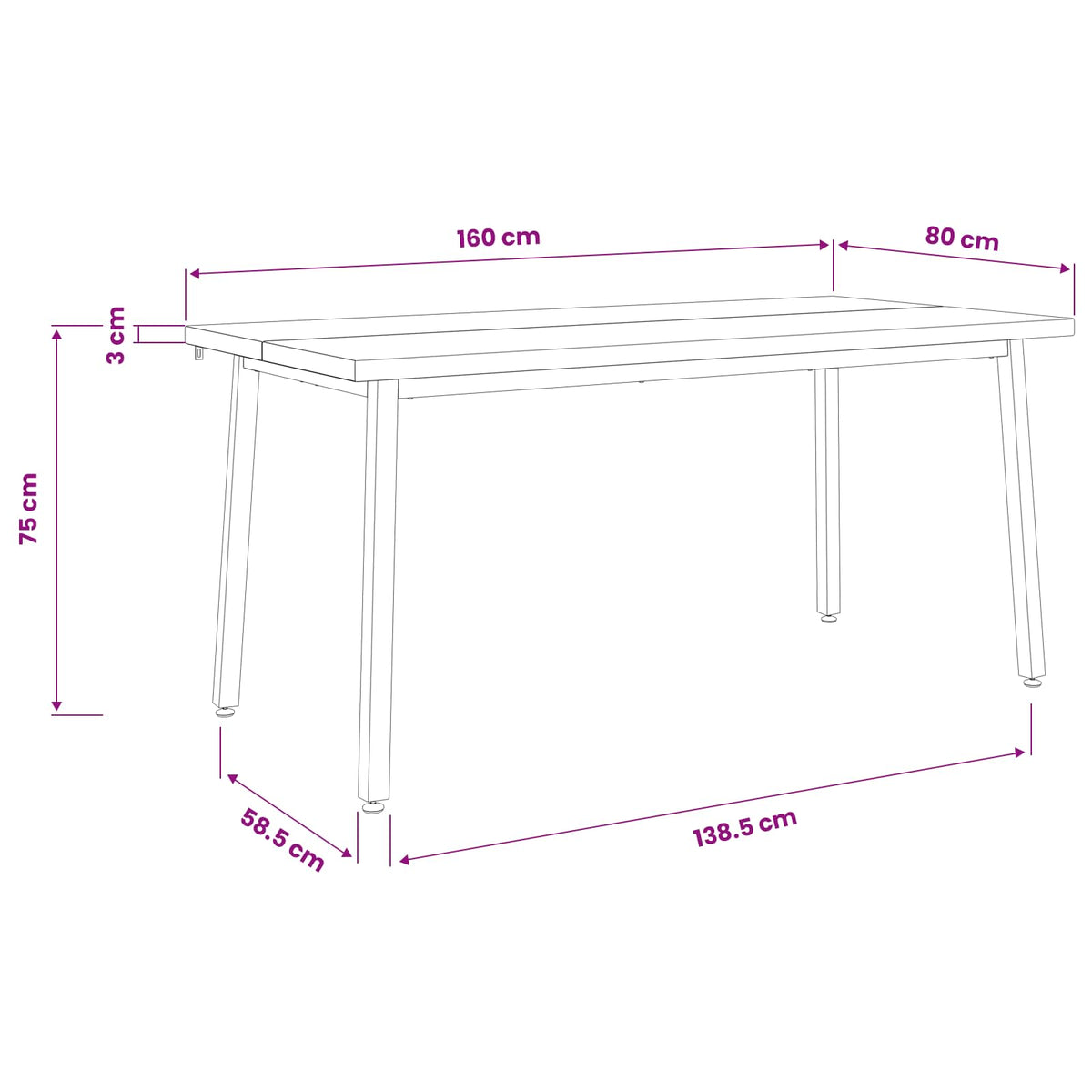 Τετράγωνο Τραπέζι Φαγητού 160 x 80 x 75 cm Στερεό Ξύλο Ακακίας - Pakobazaar