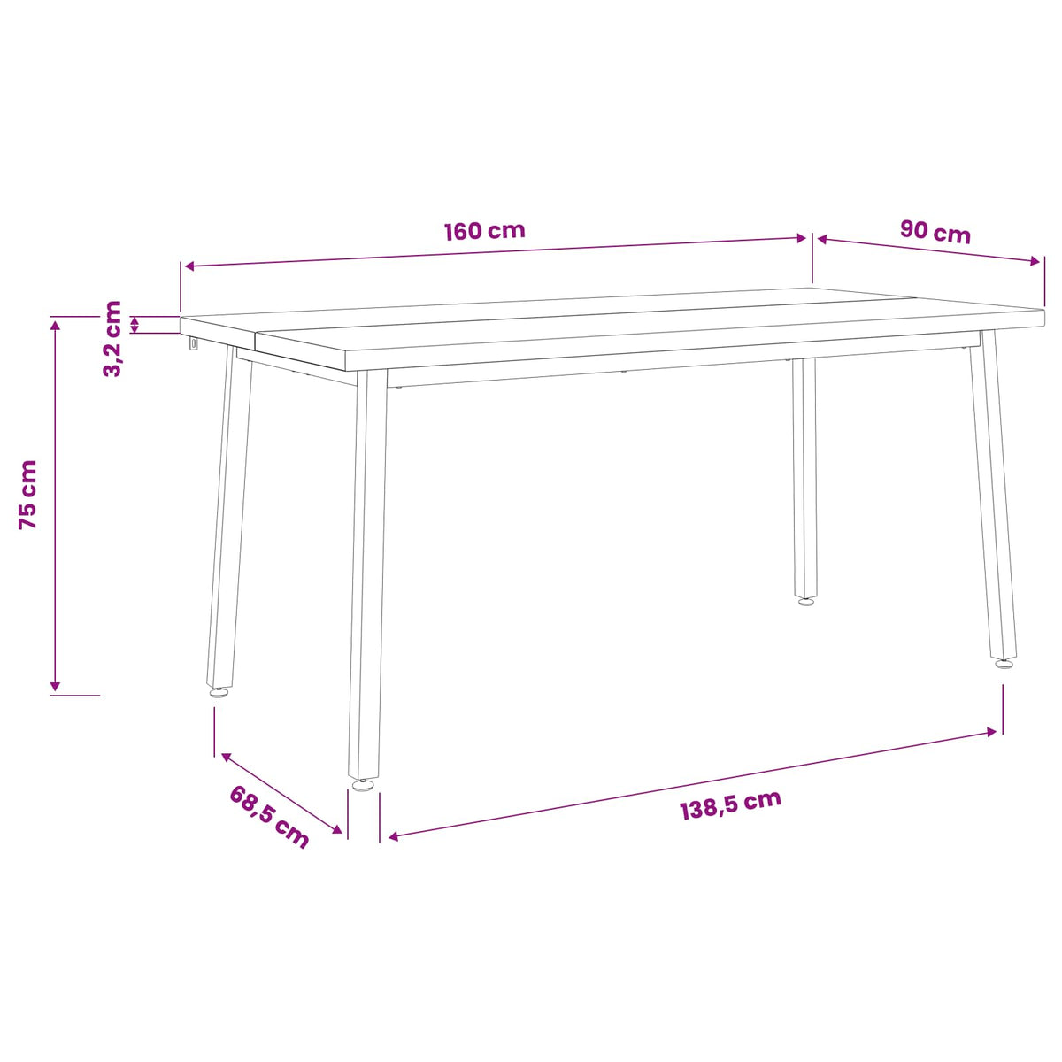 Τετράγωνο Τραπέζι Φαγητού 160 x 90 x 75 cm Στερεό Ξύλο Ακακίας - Pakobazaar