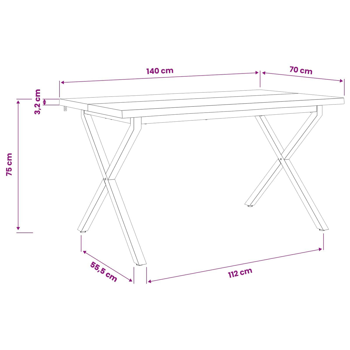 Τραπέζι Φαγητού με Ζωντανό Χείλος 140 x 70 x 75 cm - Pakobazaar