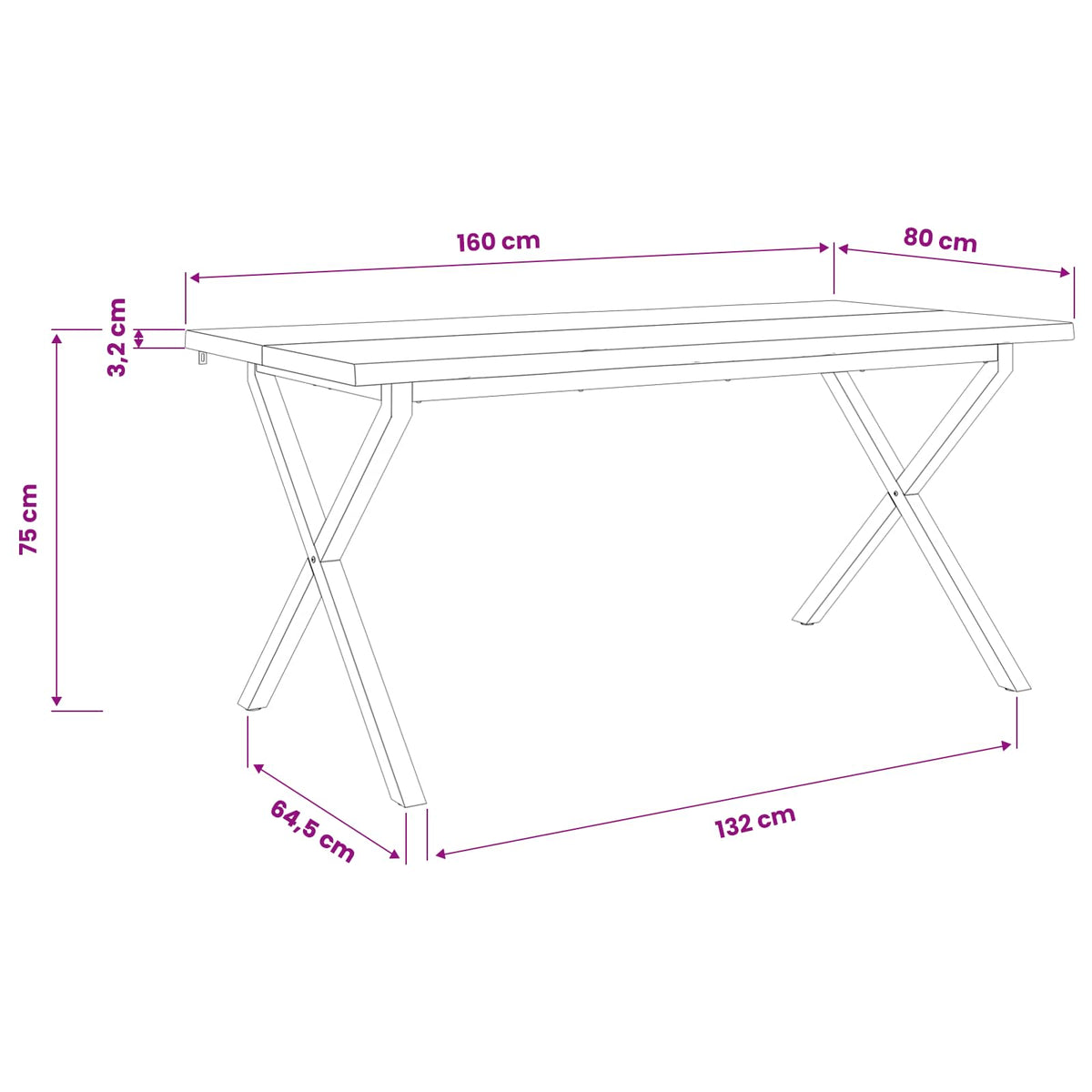Τραπέζι Φαγητού με Ζωντανό Χείλος 160 x 80 x 75 cm Φυσικό - Pakobazaar