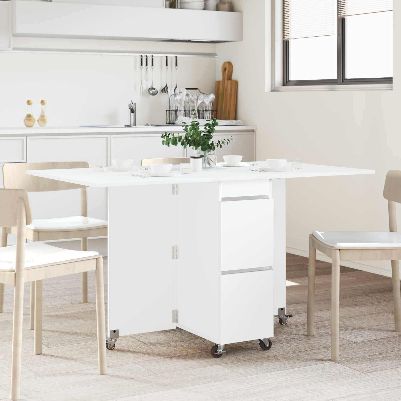 Τραπέζι φαγητού 2 pcs 140 x 80 x 77 cm Επεξεργασμένο Ξύλο Λευκό - Pakobazaar