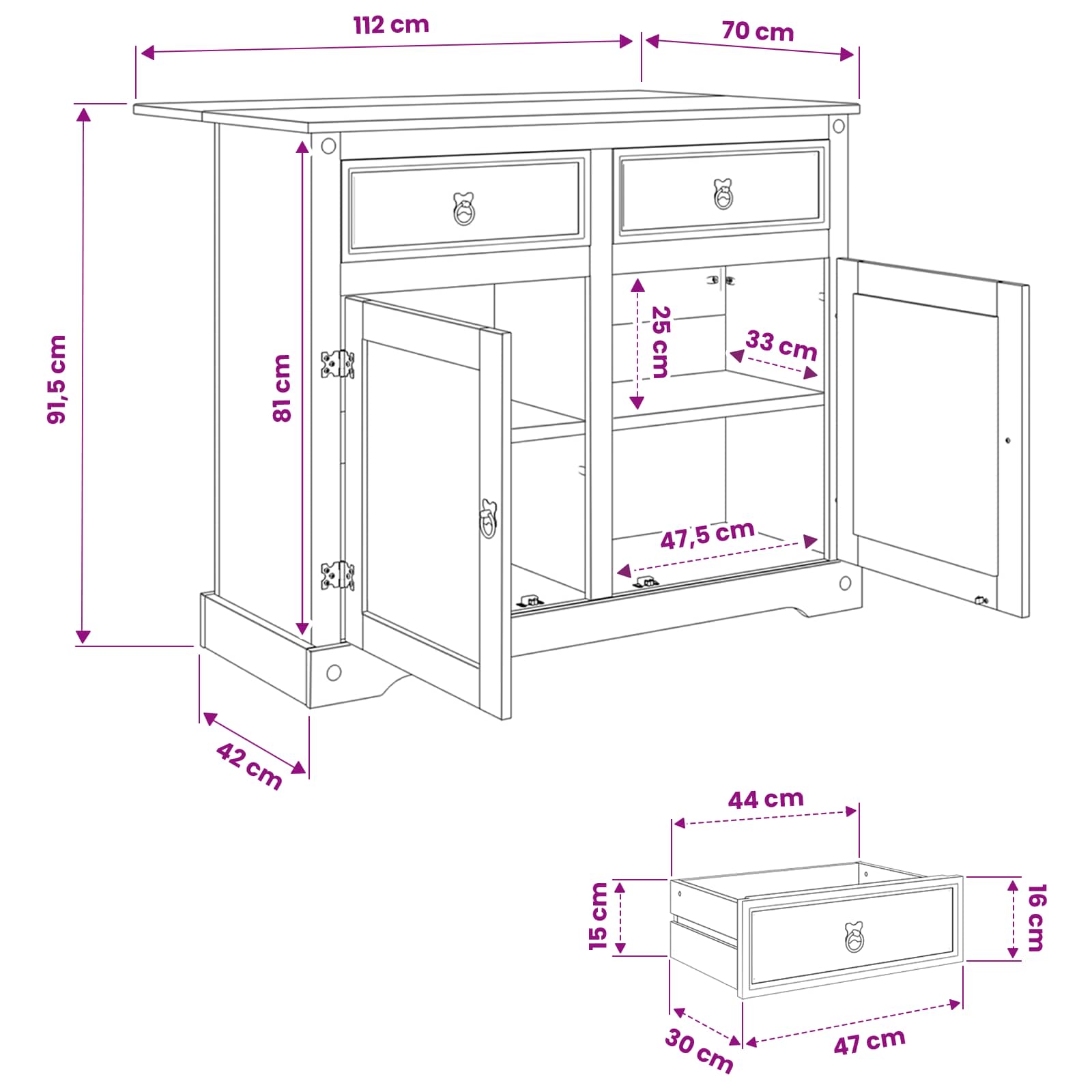 Καρότσι Κουζίνας 2 pcs Λευκό και Κερί Μελιού 112 x 70 x 91,5 εκ - Pakobazaar