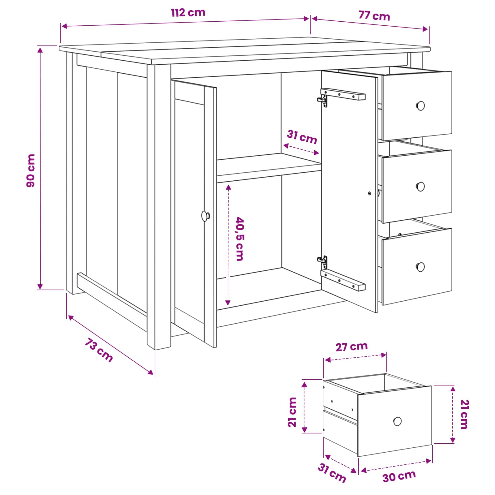 Καρότσι Κουζίνας PANAMA 2 pcs Κερί Μέλι 112 x 77 x 90 εκ - Pakobazaar