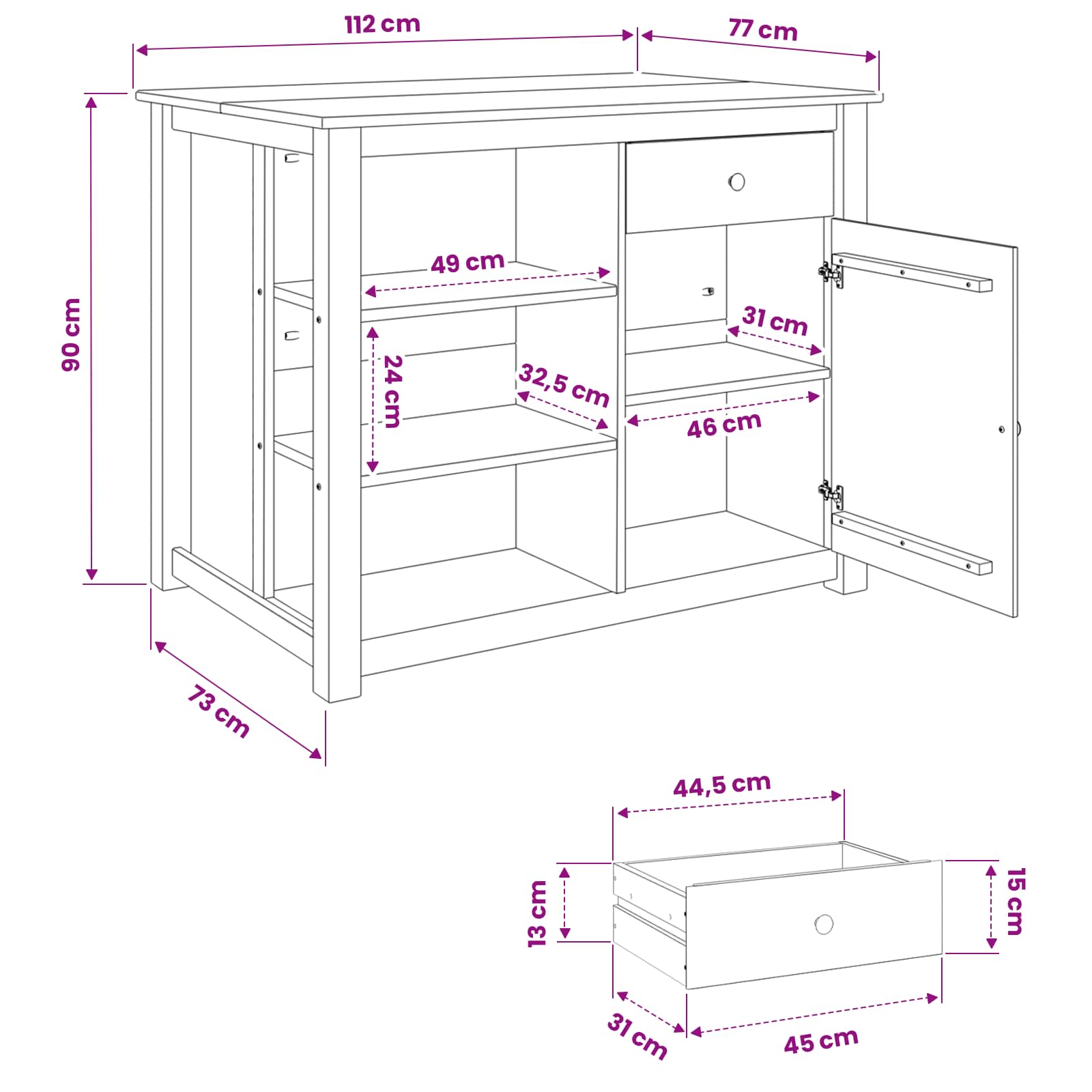 Καρότσι Κουζίνας PANAMA 2 pcs Κερί Μέλι 112 x 77 x 90 εκ - Pakobazaar