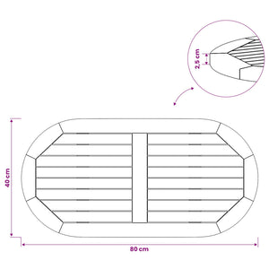 Καπάκι τραπεζιού 80 x 40 x 2,5 cm Ωοειδής Στερεό Ξύλο Τίκ - Pakobazaar