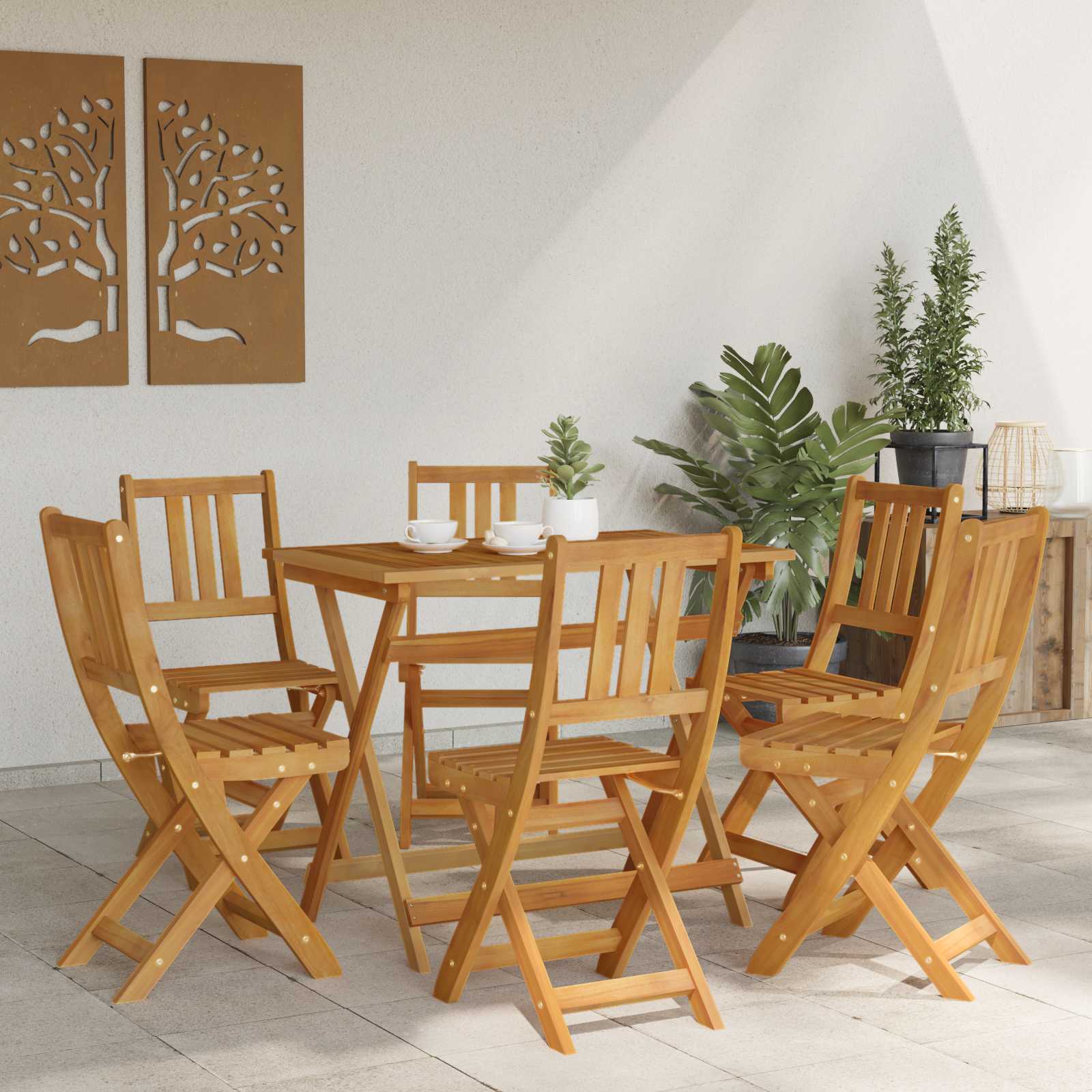 Καρέκλες εξωτερικής βεράντας 6 pcs Φυσικό Στερεό Ξύλο Ακακίας - Pakobazaar