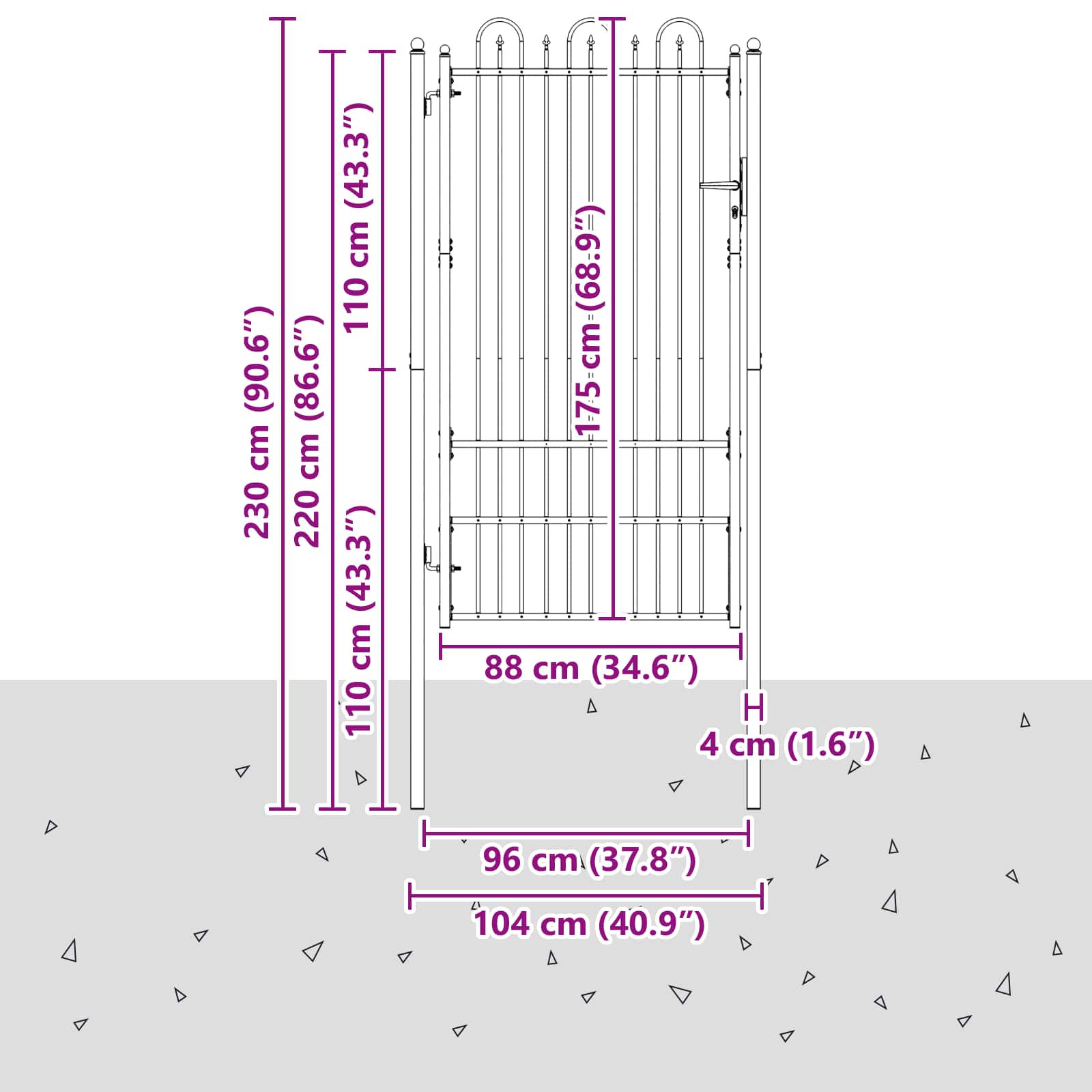 Πύλη Φράχτη DRONTEN 100 x 175 cm Ατσάλι Μαύρο Κλειδώσιμο - Pakobazaar