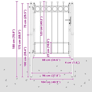 Πύλη Φράχτη HORST 100 x 125 cm Μέταλλο Μαύρο Κλειδώσιμο - Pakobazaar