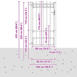 Πύλη Φράχτη HORST 100 x 175 cm Μέταλλο Μαύρο Κλειδώσιμο - Pakobazaar