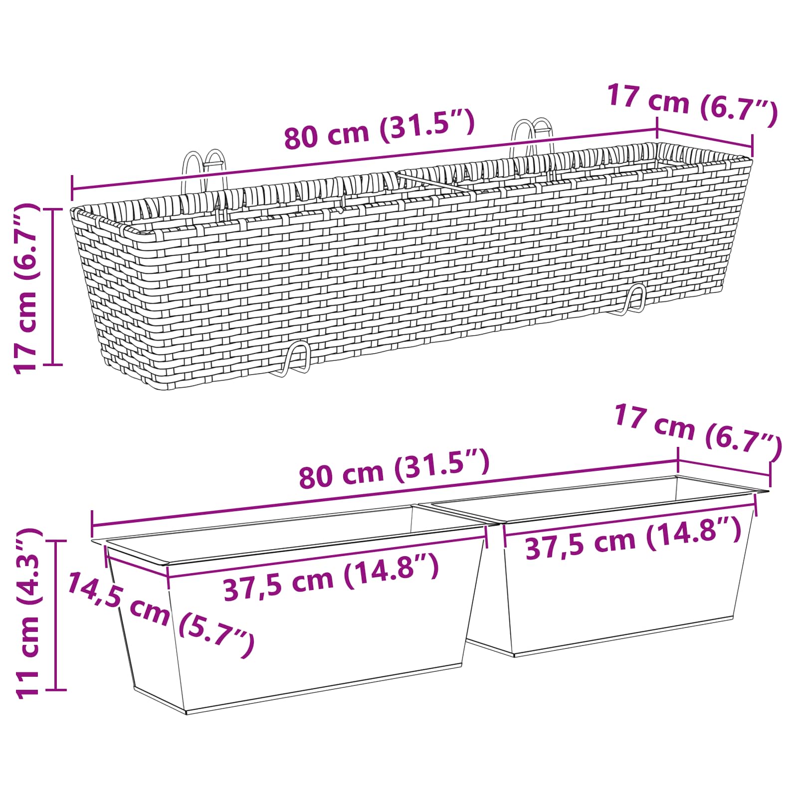 Ραφήνα 2 pcs 80 x 17 x 17 εκ Μέταλλο