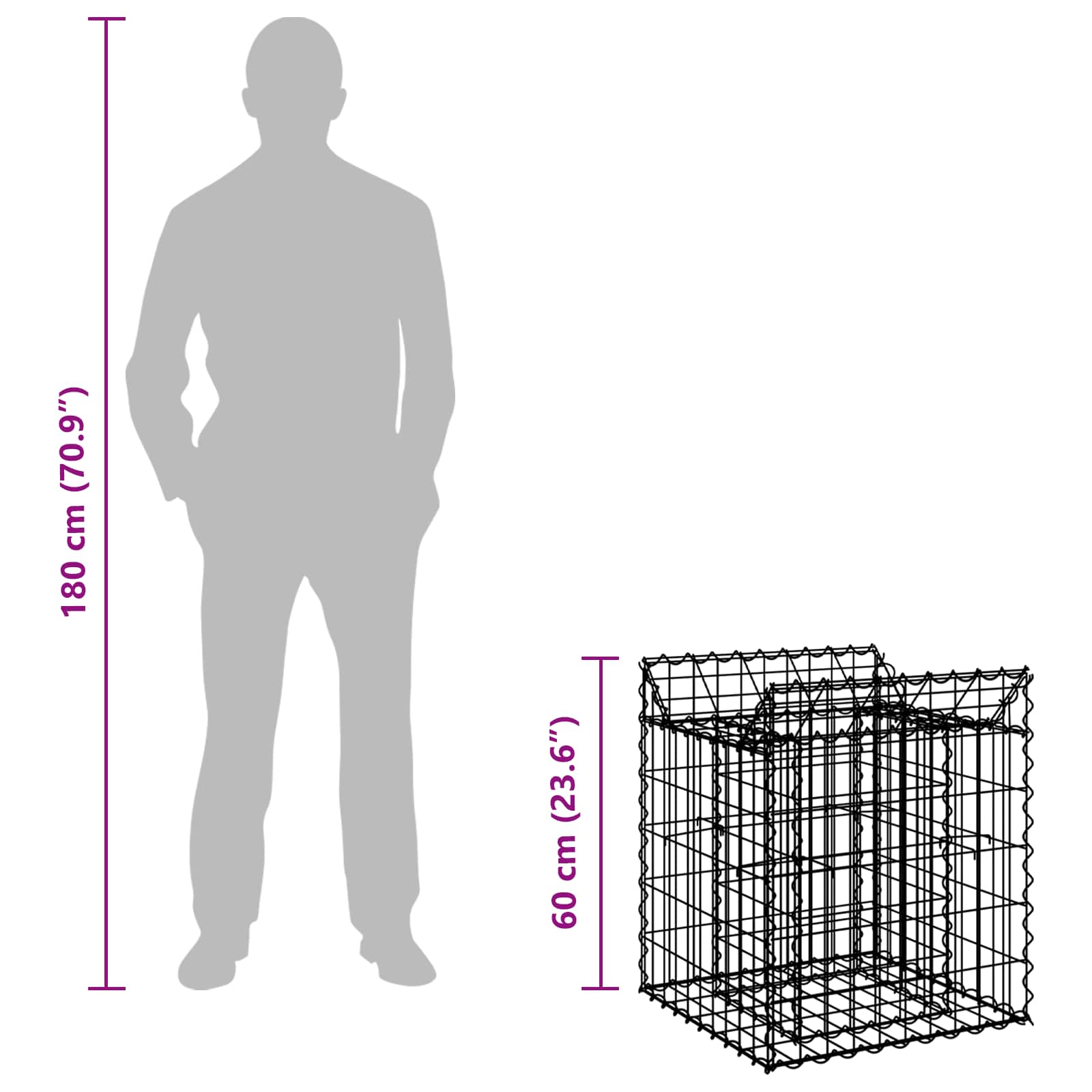 Ανασηκωμένο κρεβάτι gabion Ασημί 50 x 50 x 60 cm - Pakobazaar