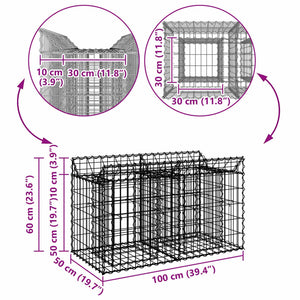 Ανασηκωμένο κρεβάτι gabion Ασημί 100 x 50 x 60 εκ - Pakobazaar