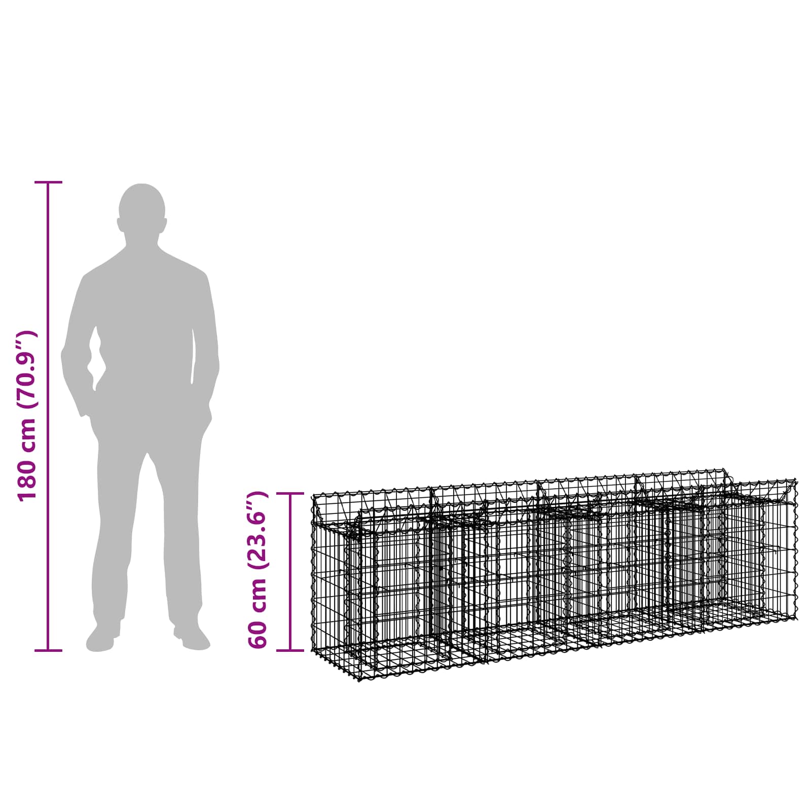 Ανασηκωμένο κρεβάτι gabion Ασημί 200 x 50 x 60 cm - Pakobazaar