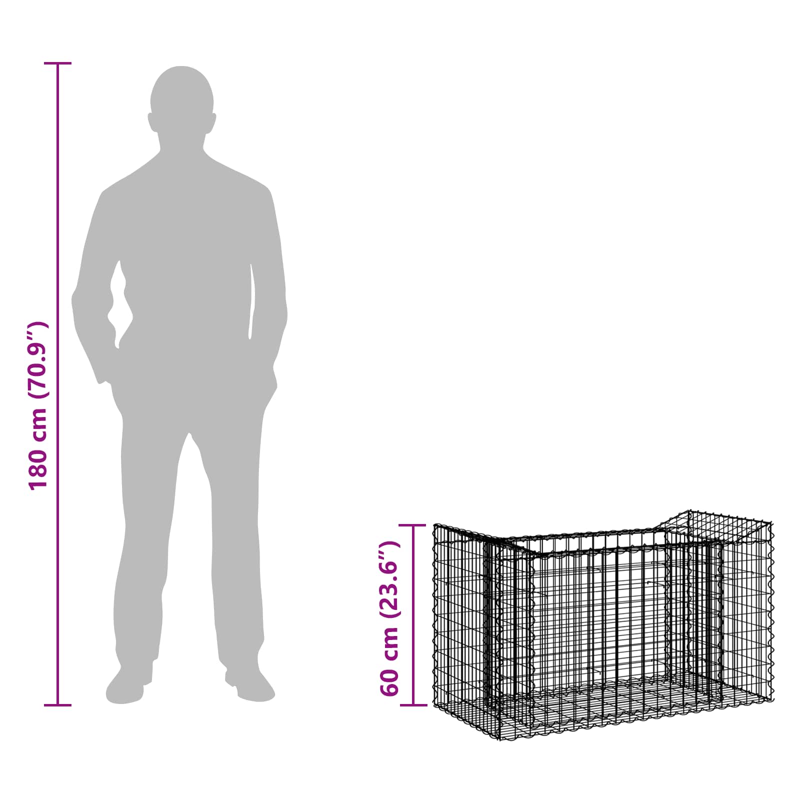 Ανασηκωμένο κρεβάτι gabion Ασημί 50 x 100 x 60 εκ - Pakobazaar