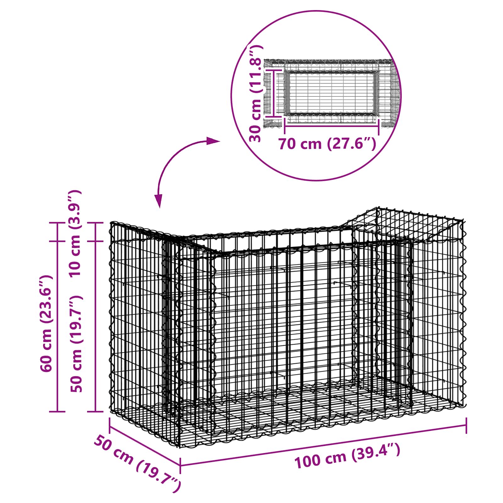 Ανασηκωμένο κρεβάτι gabion Ασημί 50 x 100 x 60 εκ - Pakobazaar