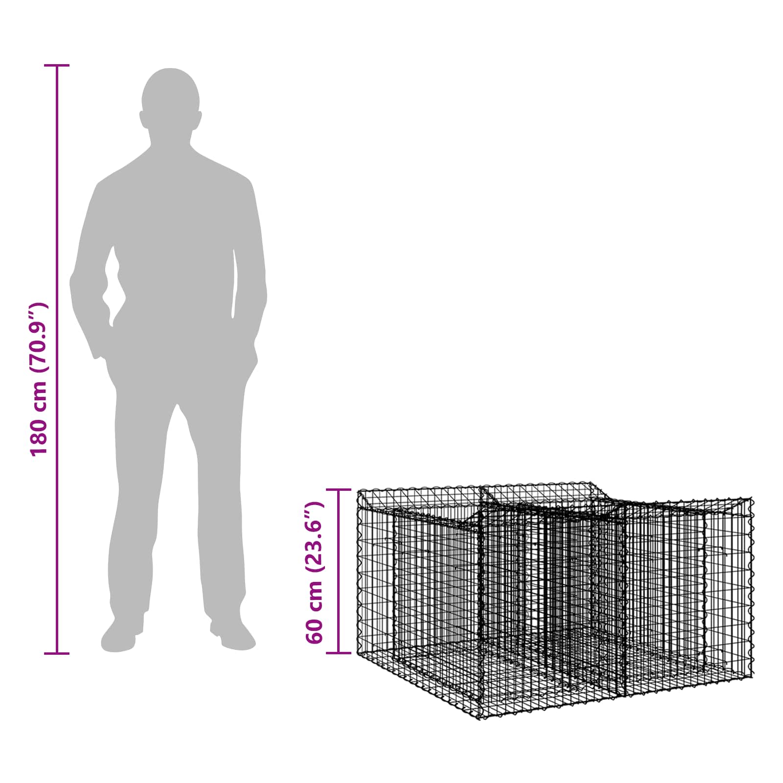 Ανασηκωμένο κρεβάτι gabion Ασημί 100 x 100 x 60 εκ. - Pakobazaar