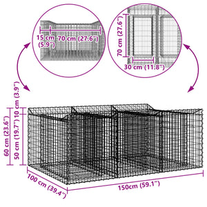 Ανασηκωμένο κρεβάτι gabion Ασημί 150 x 100 x 60 εκ - Pakobazaar