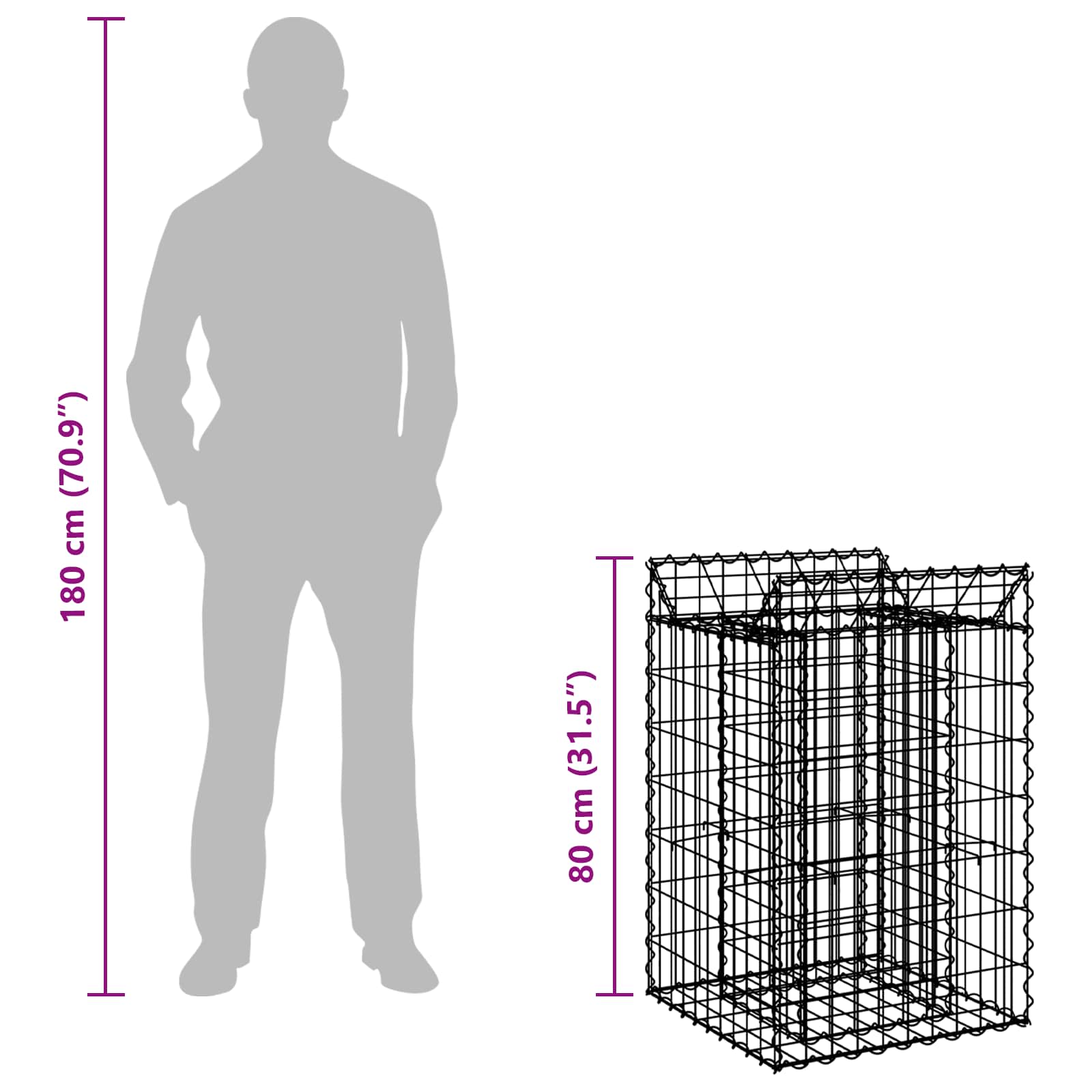Ανασηκωμένο κρεβάτι gabion Ασημί 50 x 50 x 80 cm - Pakobazaar
