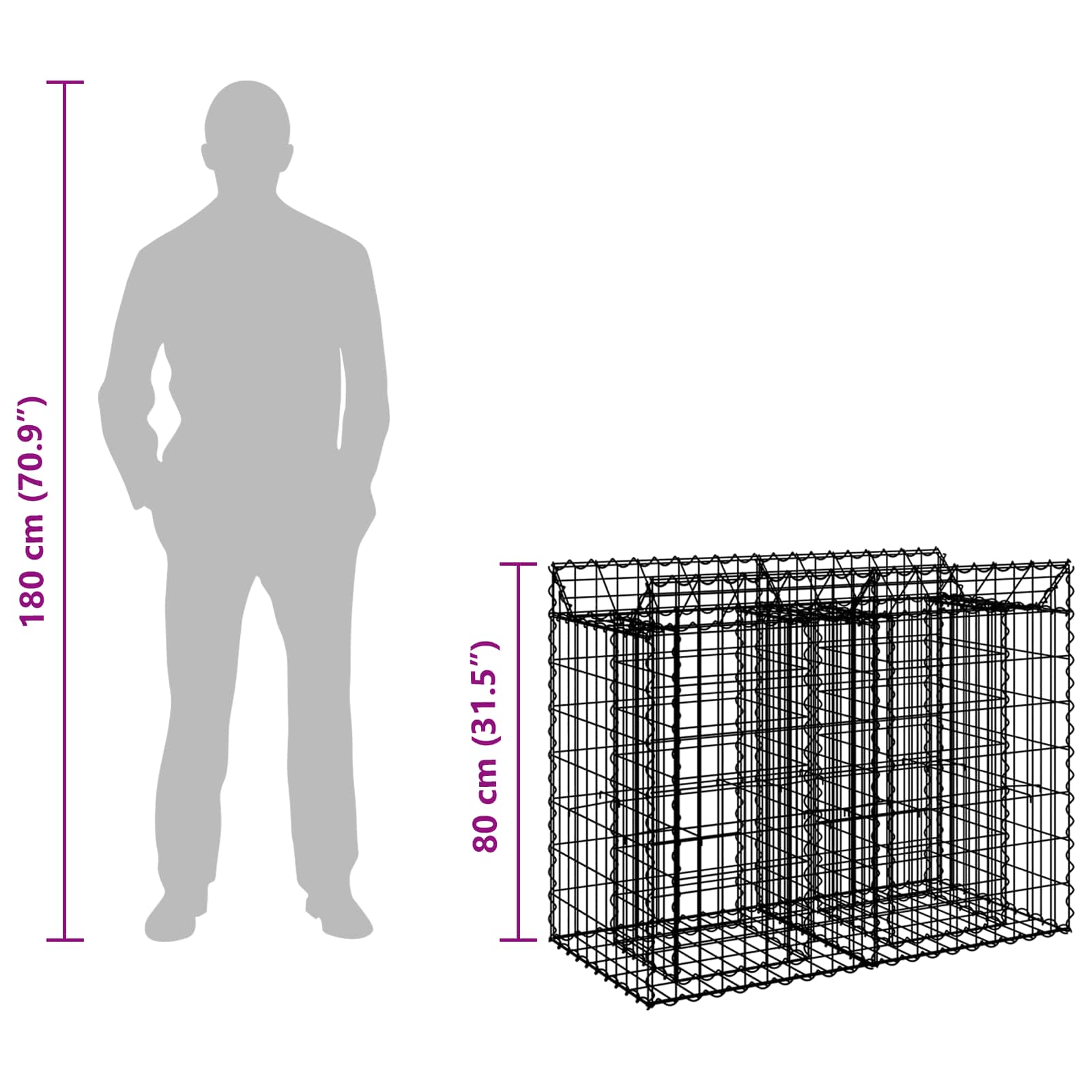 Ανασηκωμένο κρεβάτι gabion Ασημί 100 x 50 x 80 εκ - Pakobazaar