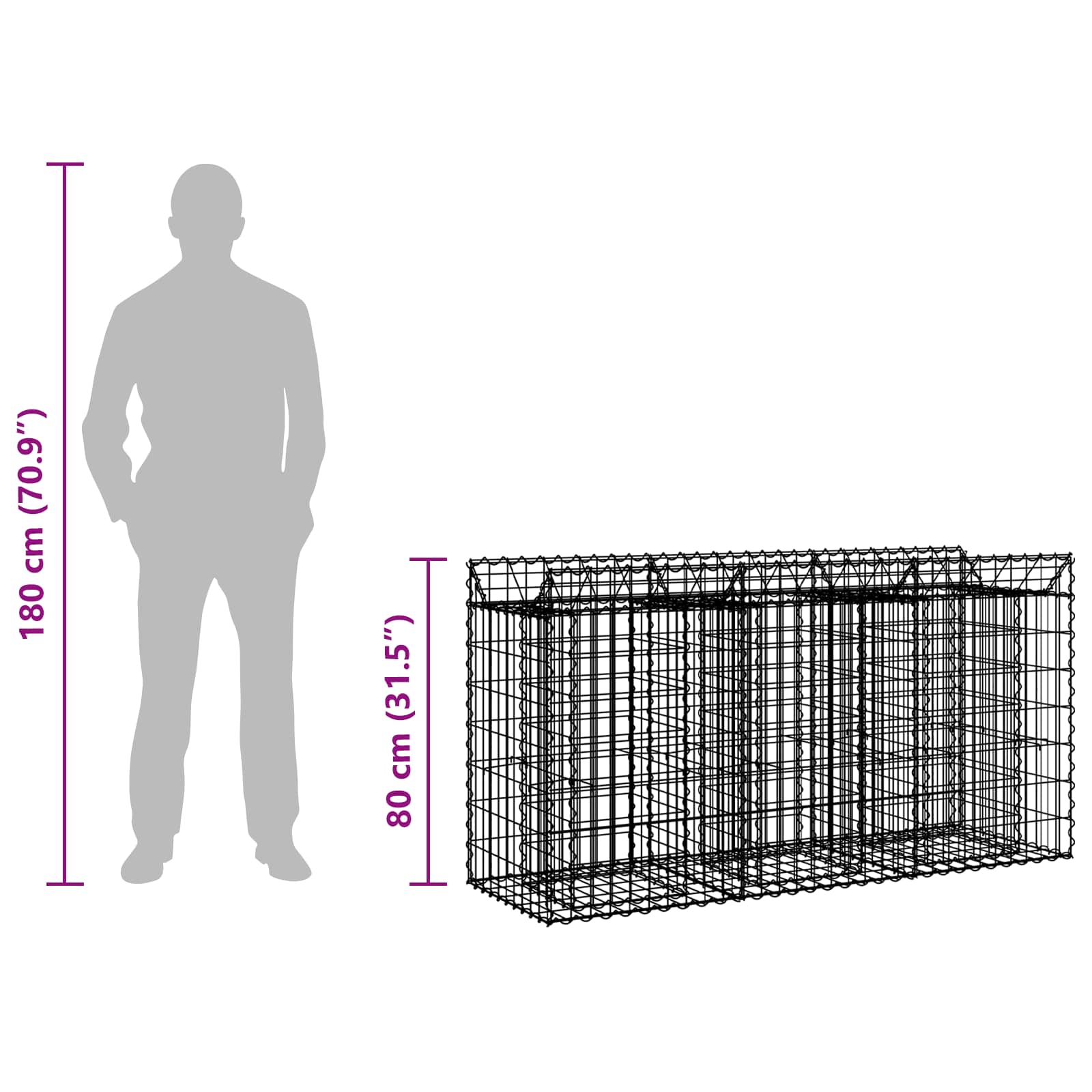 Ανασηκωμένο κρεβάτι gabion Ασημί 150 x 50 x 80 εκ - Pakobazaar