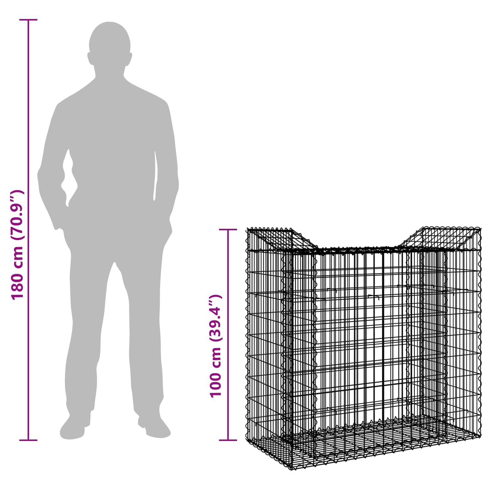 Ανασηκωμένο κρεβάτι gabion Ασημί 50 x 100 x 100 εκ - Pakobazaar