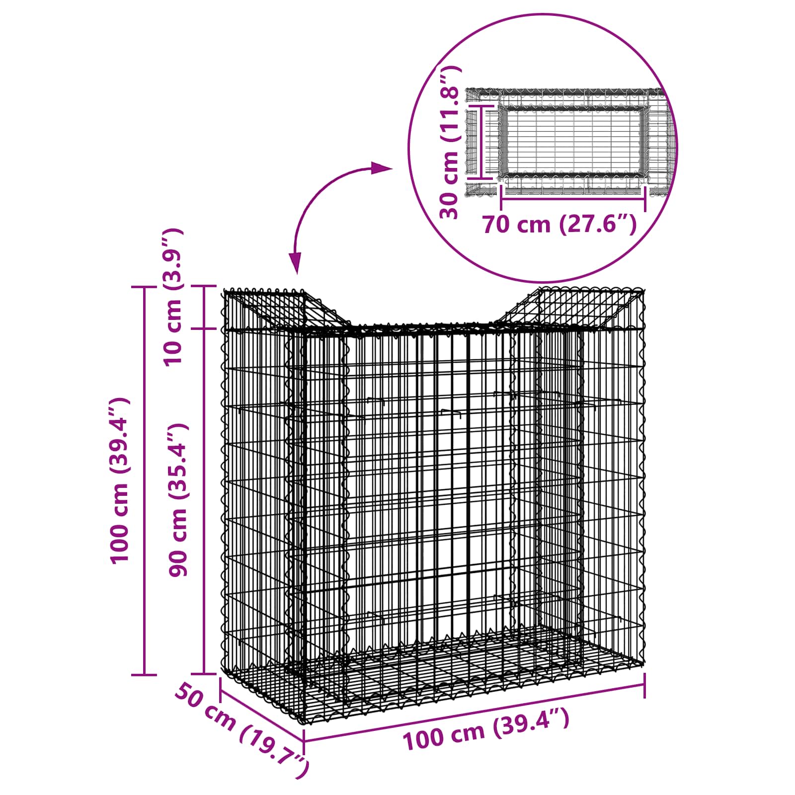 Ανασηκωμένο κρεβάτι gabion Ασημί 50 x 100 x 100 εκ - Pakobazaar