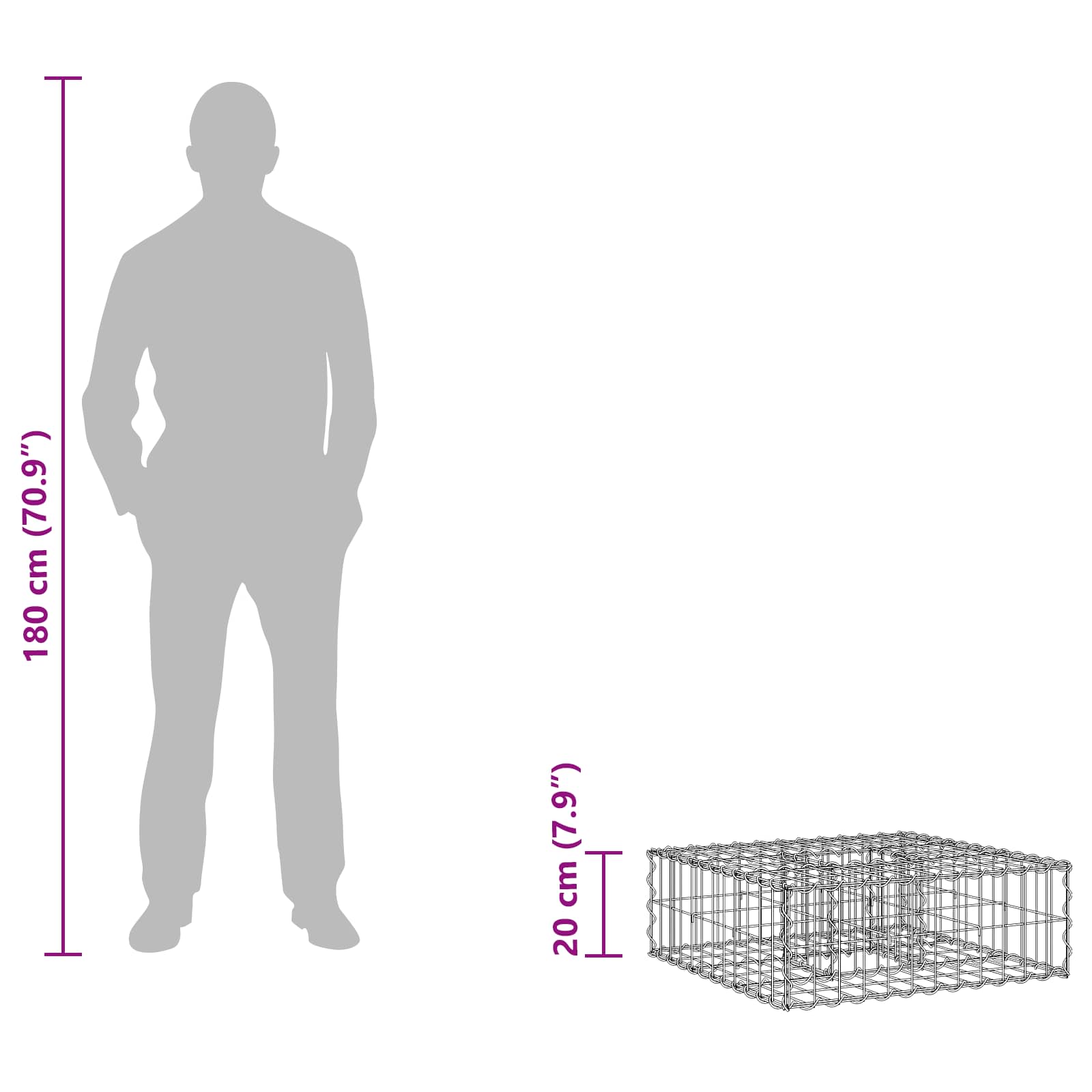 Ανασηκωμένο κρεβάτι gabion Ασημί 60 x 60 x 20 εκ - Pakobazaar