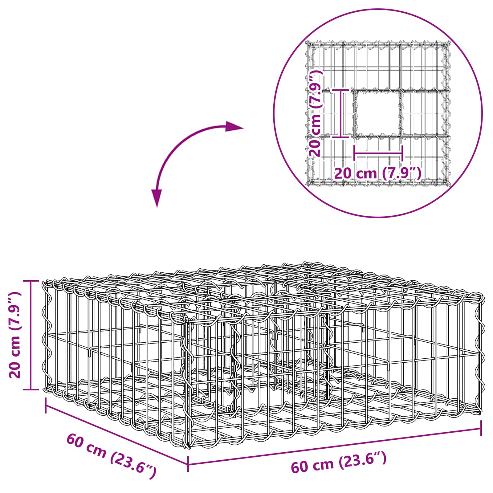 Ανασηκωμένο κρεβάτι gabion Ασημί 60 x 60 x 20 εκ - Pakobazaar