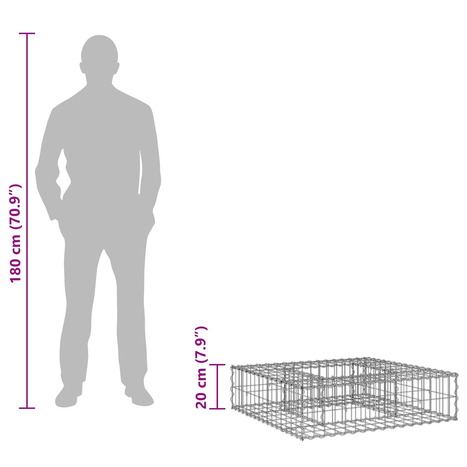 Ανασηκωμένο κρεβάτι gabion Ασημί 80 x 80 x 20 cm - Pakobazaar
