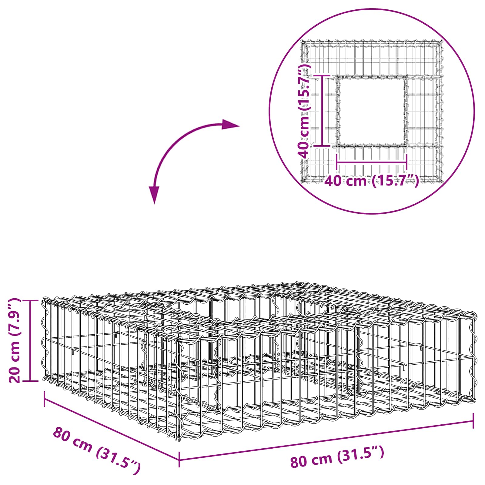 Ανασηκωμένο κρεβάτι gabion Ασημί 80 x 80 x 20 cm - Pakobazaar