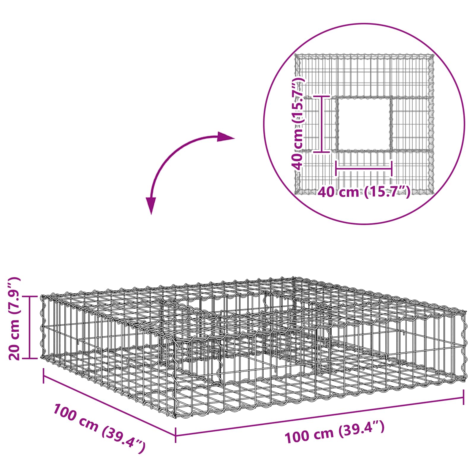 Ανασηκωμένο κρεβάτι gabion Ασημί 100 x 100 x 20 cm - Pakobazaar