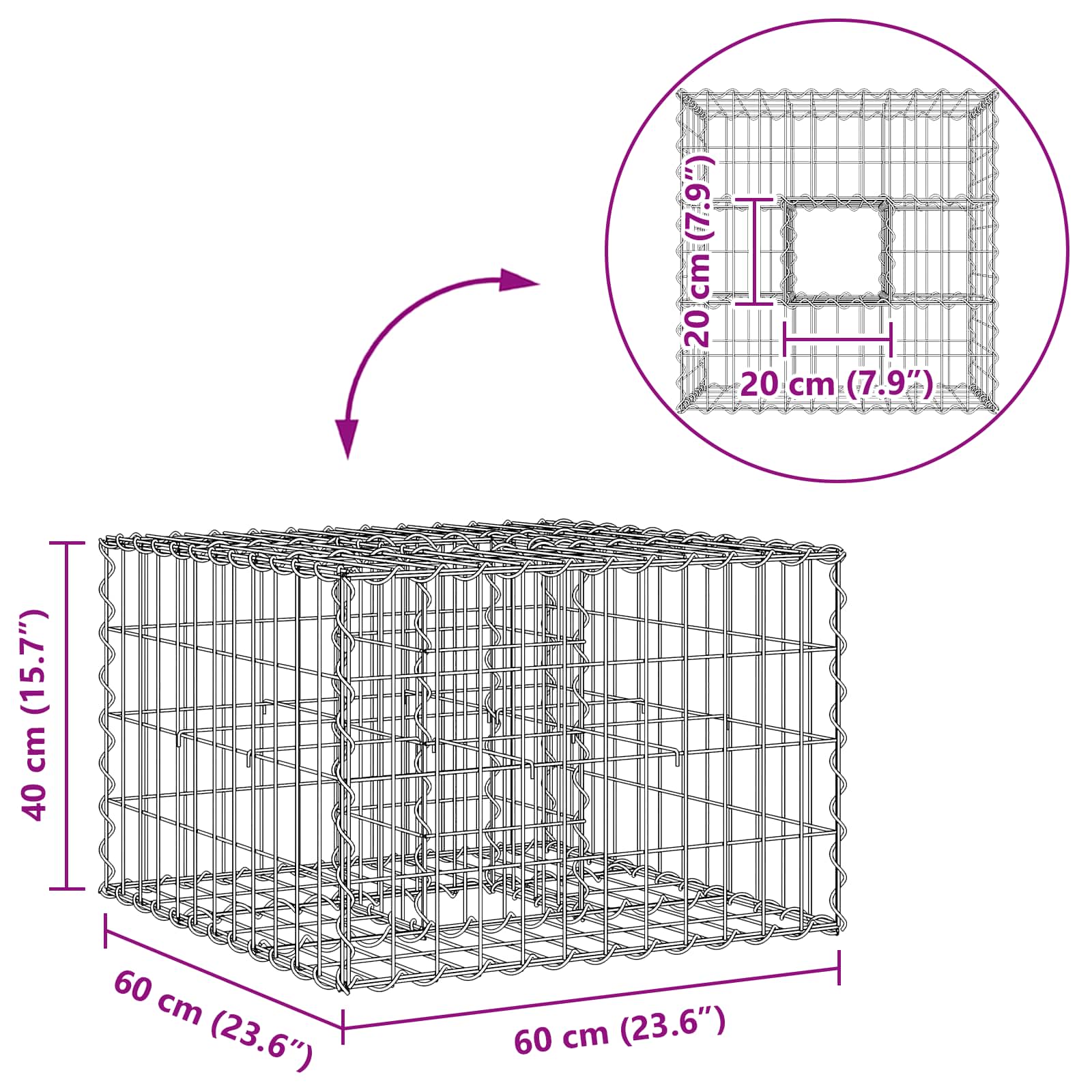 Ανασηκωμένο κρεβάτι gabion Ασημί 60 x 60 x 40 cm - Pakobazaar