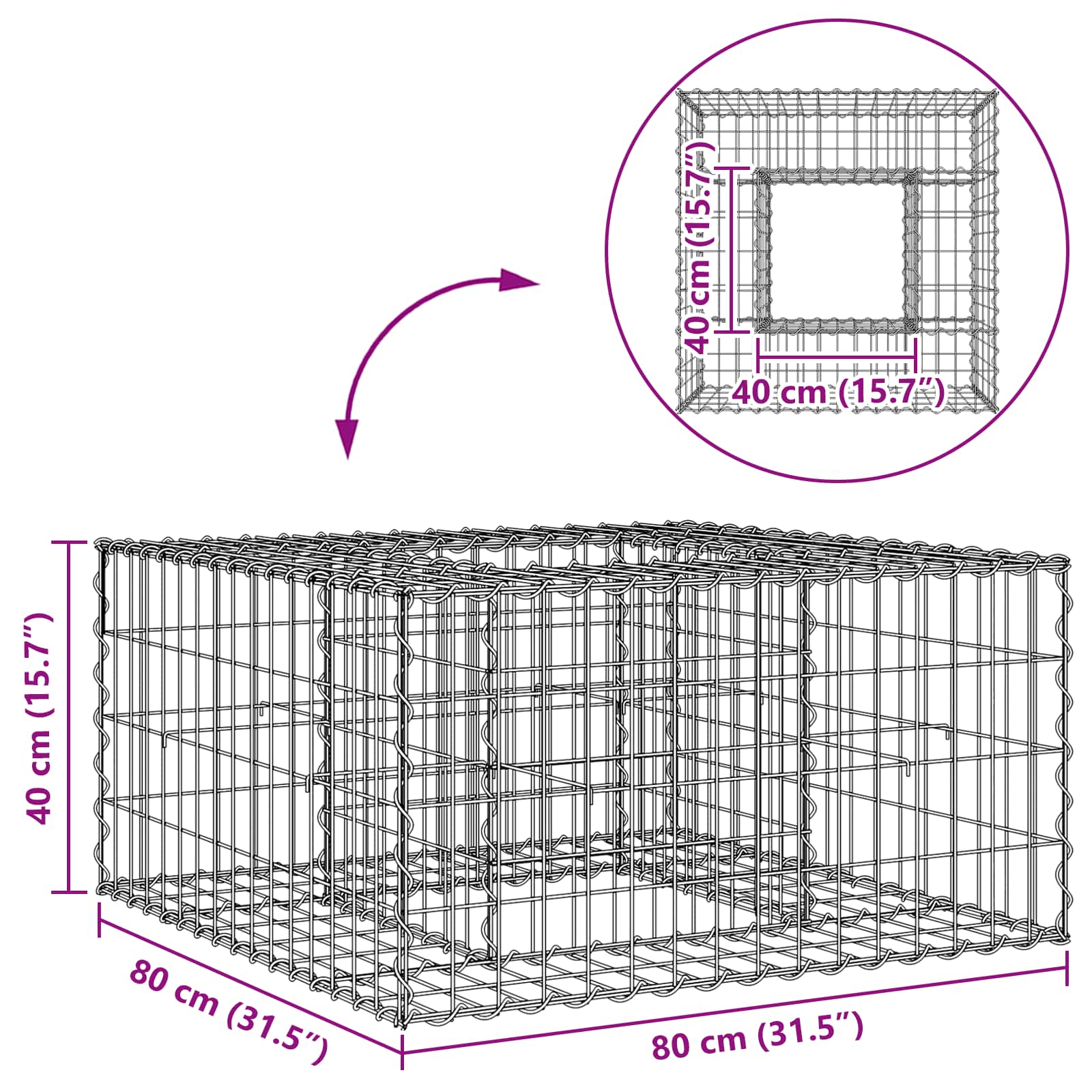 Ανασηκωμένο κρεβάτι gabion Ασημί 80 x 80 x 40 cm - Pakobazaar