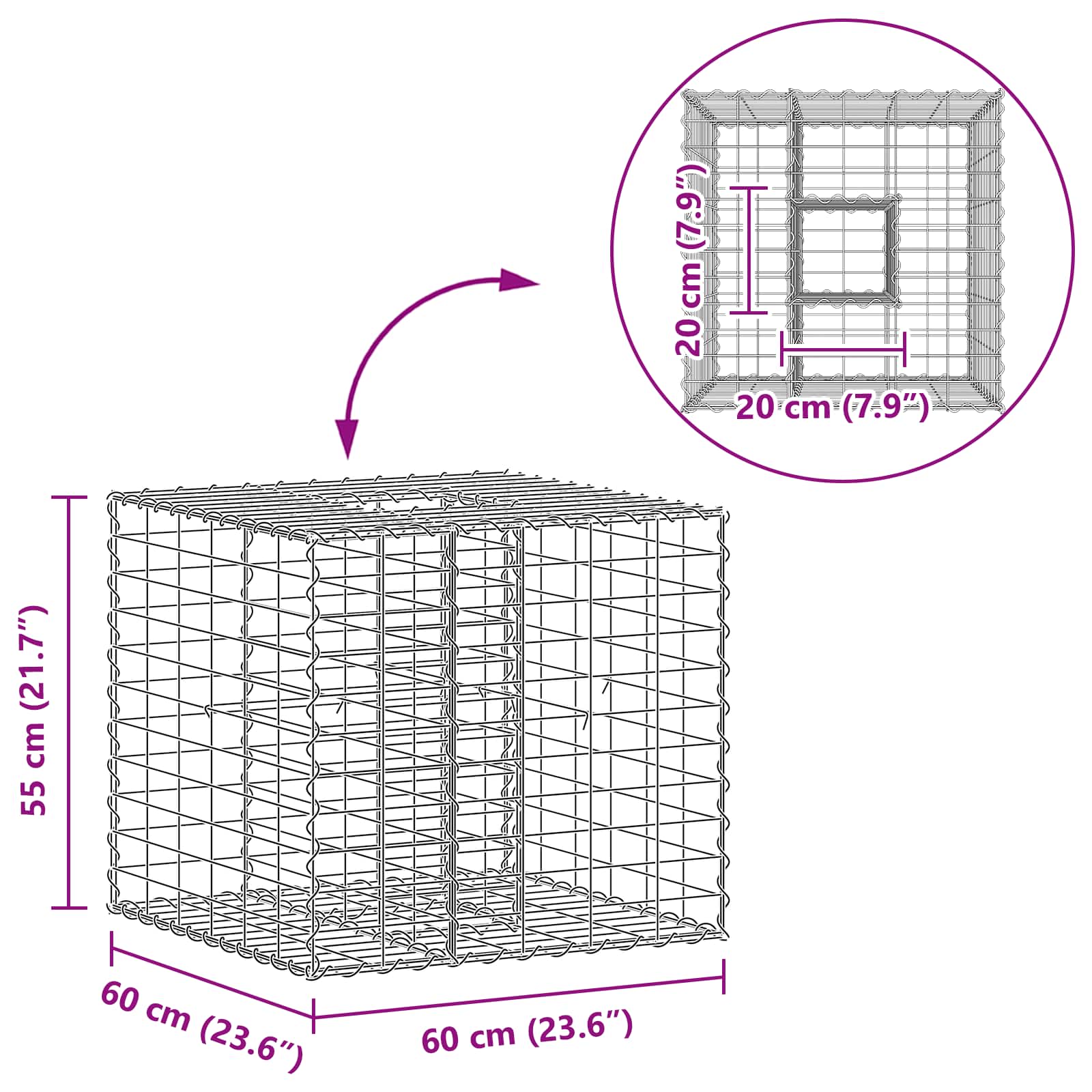 Ανασηκωμένο κρεβάτι gabion Ασημί 60 x 60 x 55 εκ - Pakobazaar
