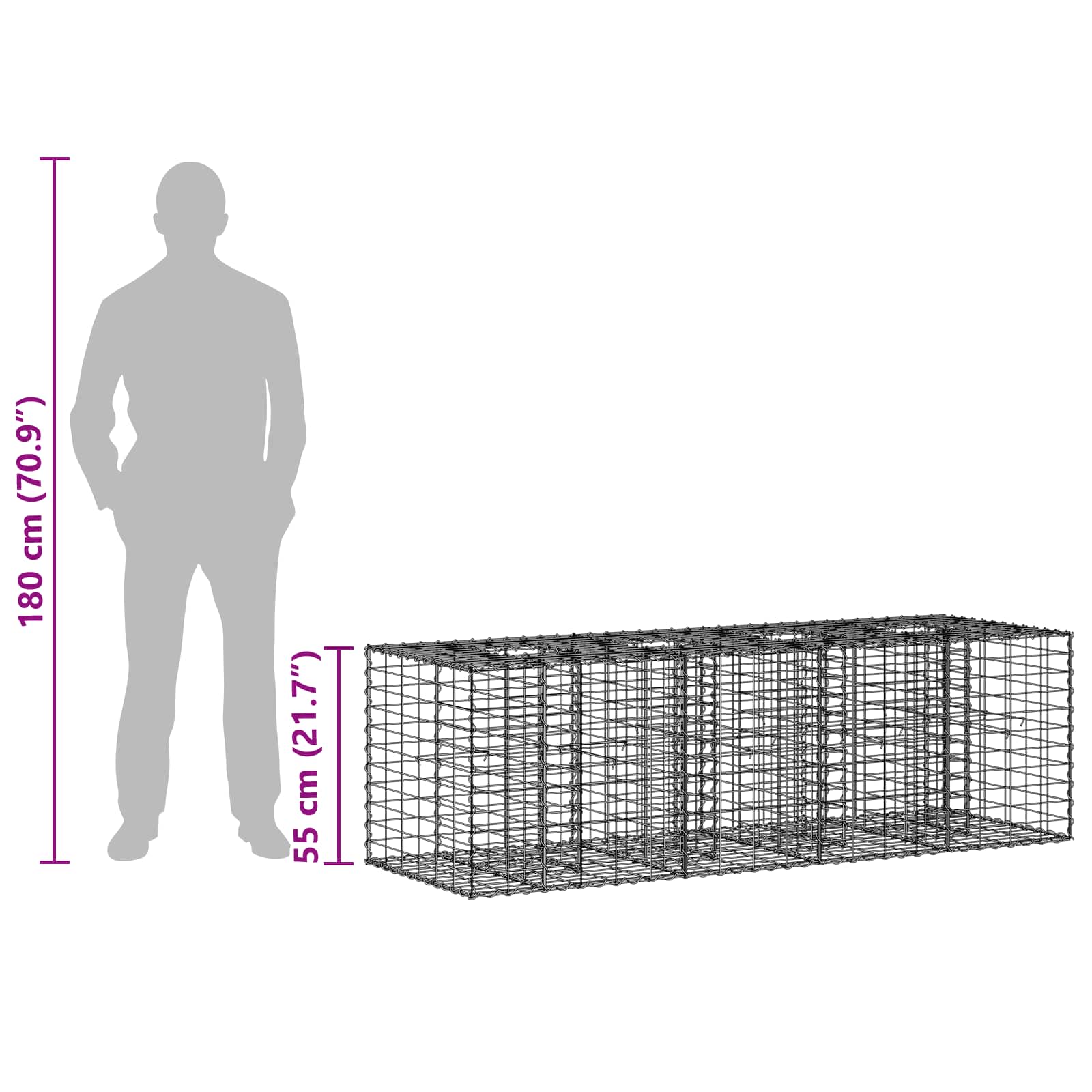 Ανασηκωμένο κρεβάτι gabion Ασημί 180 x 60 x 55 εκ - Pakobazaar
