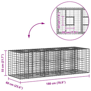 Ανασηκωμένο κρεβάτι gabion Ασημί 180 x 60 x 55 εκ - Pakobazaar